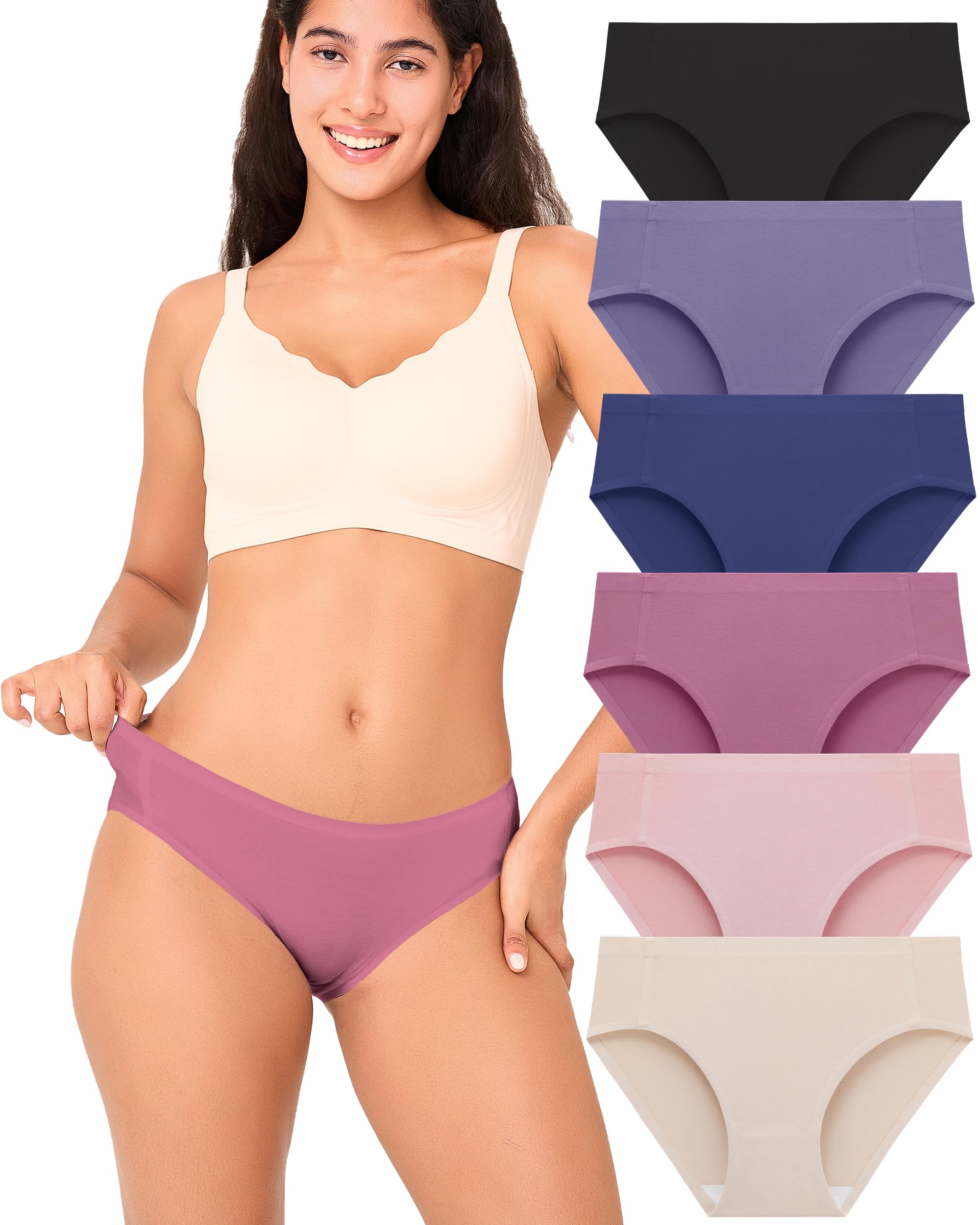 Women's No Show Bikini Seamless Underwear for Women Low Waisted Non-marking Stretch Panties Full Coverage，6 Pack