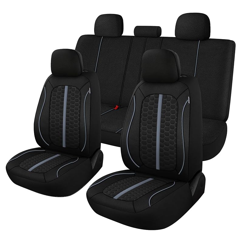 Capa para Banco Automotivo Kaisaatti em Poliéster com 3D Air-Mesh, Compatível com Airbag, Preto/Cinza, Conjunto Completo