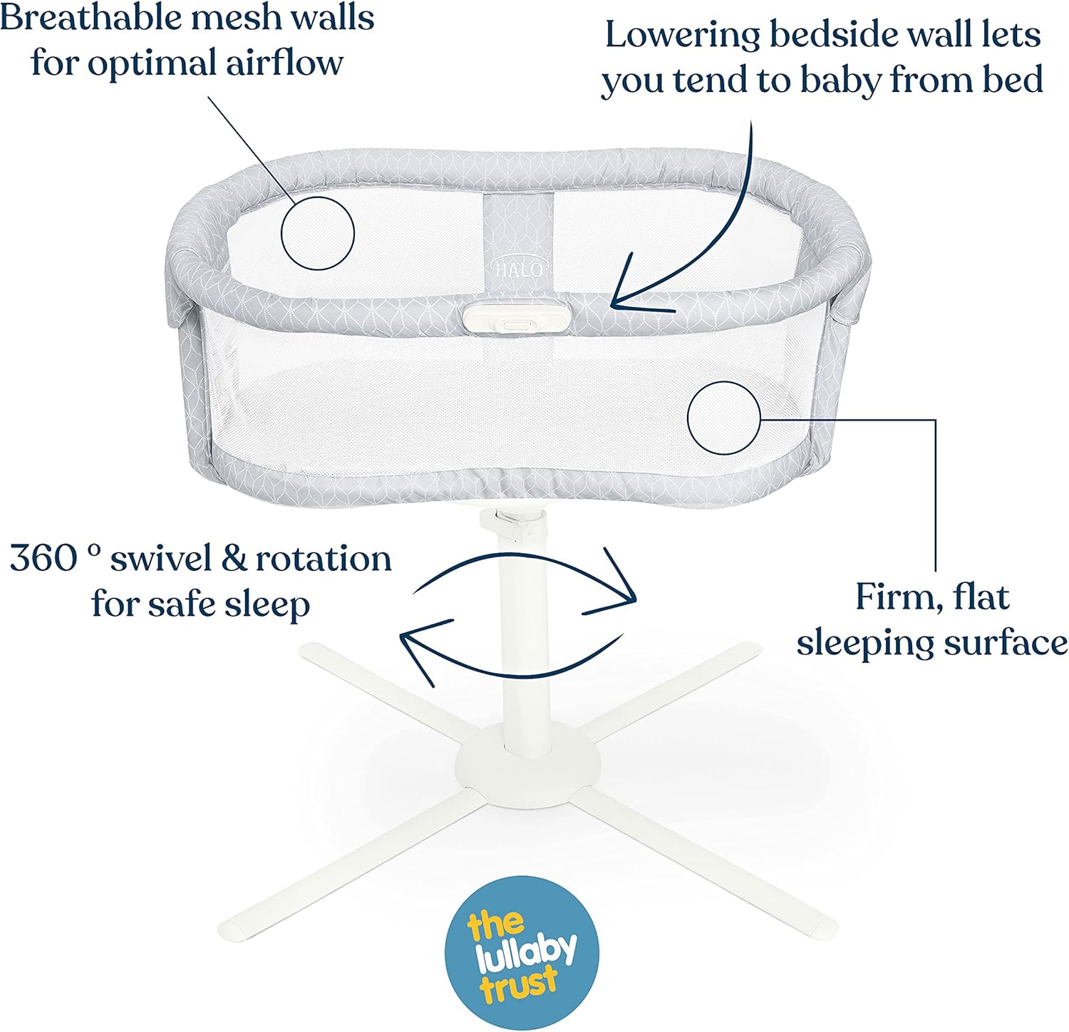 HALO Sleep BassiNest® Swivel Sleeper Essentia, Morning Mist Baby Cot