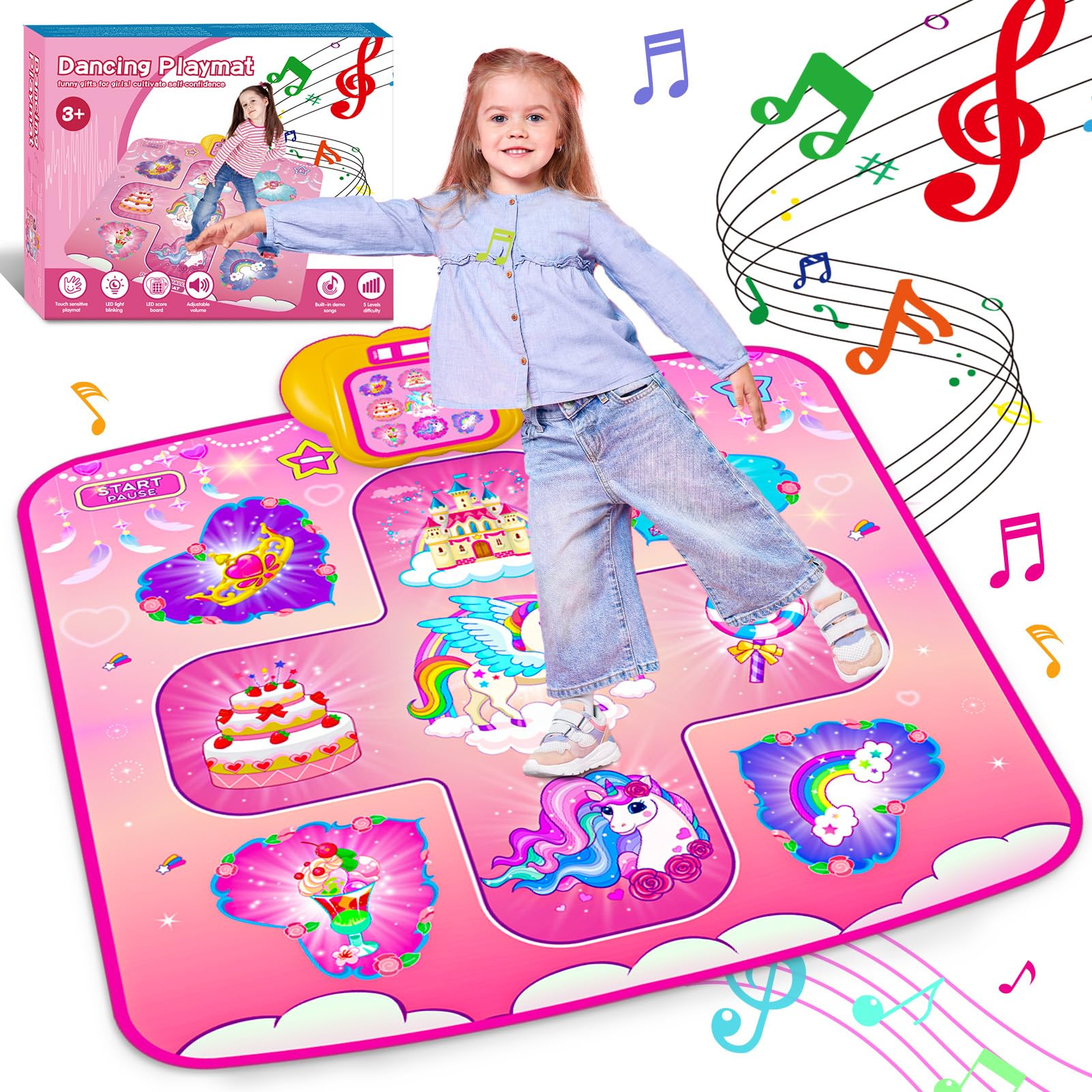 Giocattolo Tappetino da Ballo,Regali per Bambini da 2 3 4 5 6 + Anni Ragazze, Giocattolo Tappeto da Ballo Unicorno da 3 4 5 6 + Anni Ragazze, Regalo Ragazze,5 Livelli di Danza,Compleanno Natale
