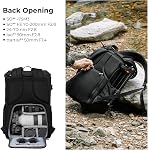 K&F Concept Sacs à dos pour photographes Sac de voyage pour appareil photo trépied Lence Accessoire avec compartiment portable et housse de pluie Sacs multi-fonctionnels pour appareils photo Dslr DSLR Sac avec compartiment pour ordinateur portable 15.6 Poches noires