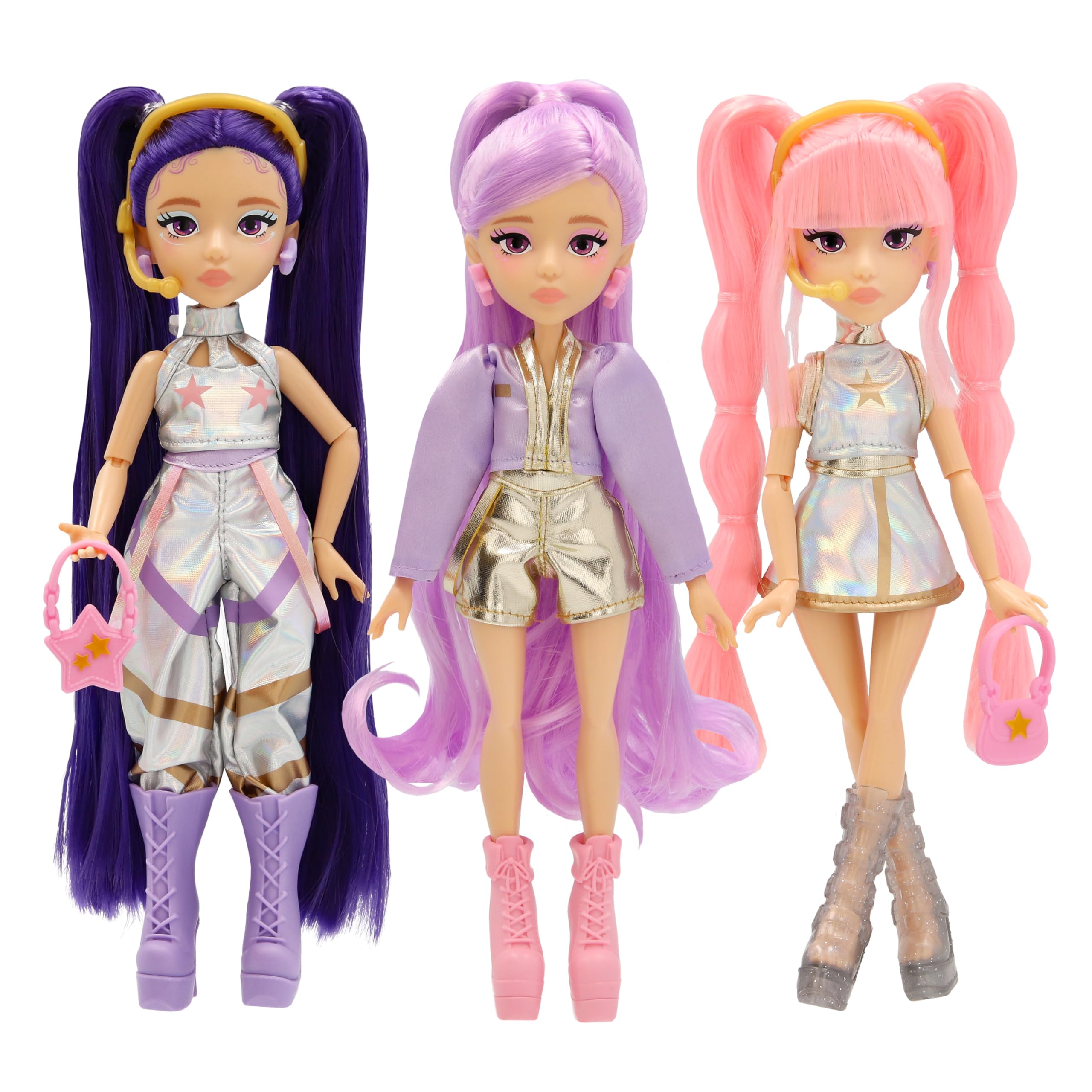 K-POP IDOL Muñeca Mina Fashion Doll Estilo K-Pop Starlight, Cabello Morado con Coletas. 3 Accesorios para Crear Outfits Optimo para Fans a Partir de 3 Años de Edad