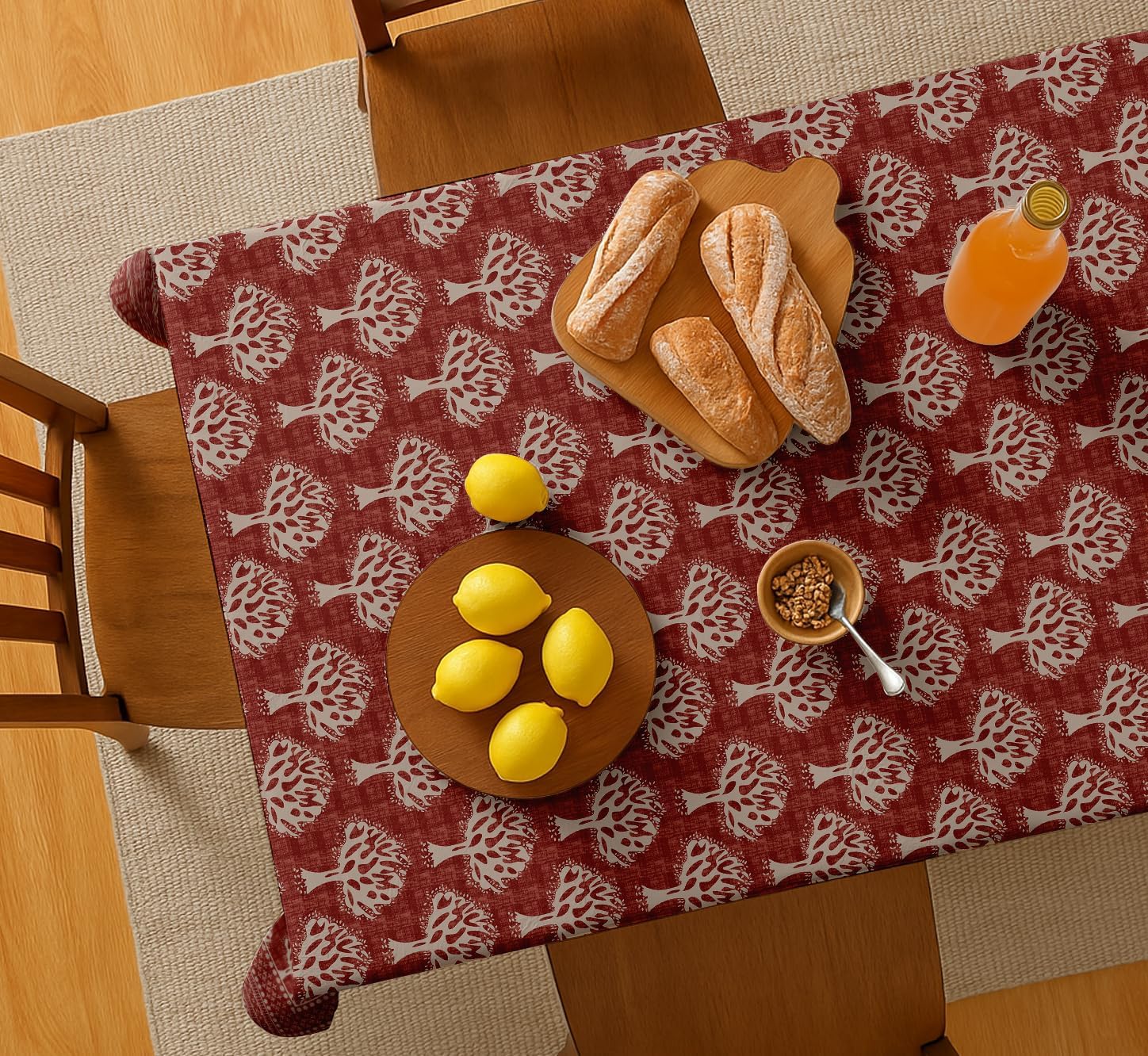 Tree Design Tablecloth - Red 60x60 Inch Cotton Twill Dining Table Cover, Perfect for 4 Seater Tables, Durable, Protective & Washable, Ideal for Everyday Use, Festive Occasions & Gatherings