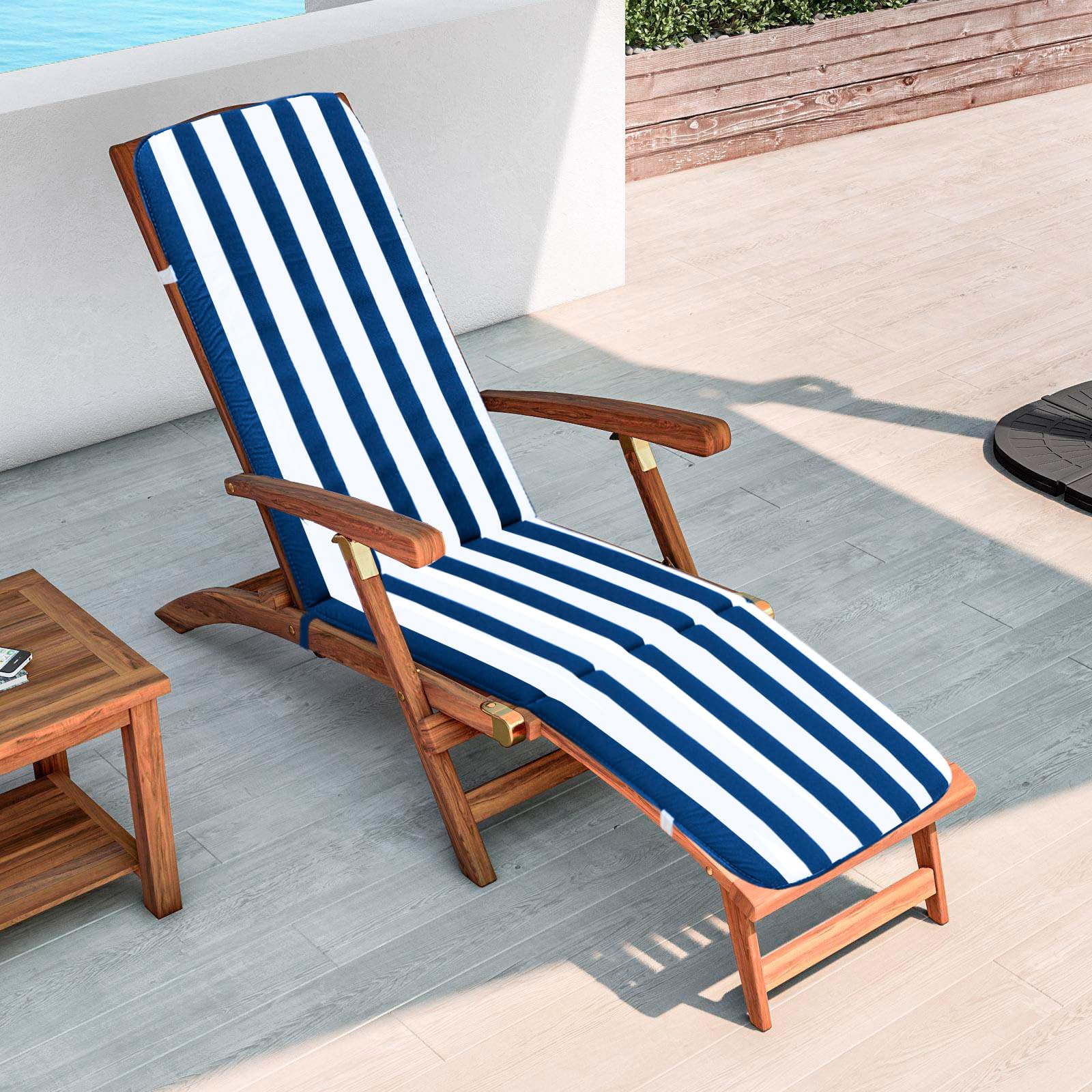 EmmeVi - Cojín para tumbona de salón, suave con rayas, cubre tumbona plegable, modelo CAIRO ENFAITADO AZUL