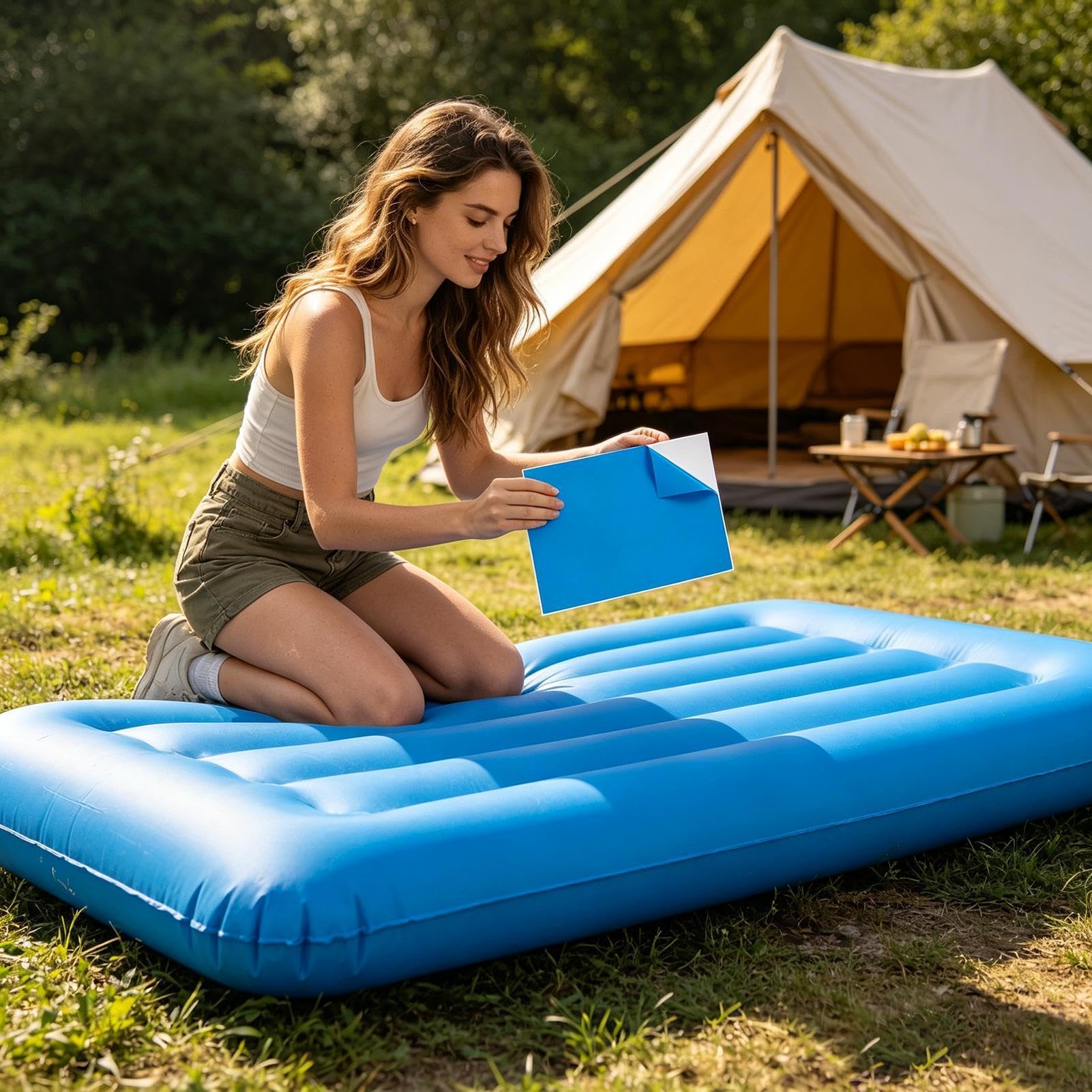 Toppa per materasso ad aria, 125 cm x 85 cm, resistente e gonfiabile, grande foglio di tenuta impermeabile, foglio autoadesivo in vinile PVC per vasche idromassaggio, forature, tendoni