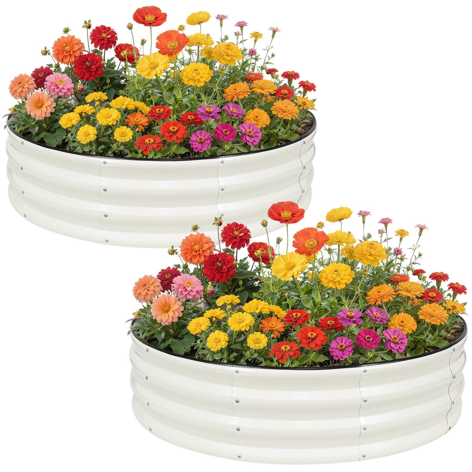 VIREO GARDEN Raised Garden Bed 2Pcs,120x120x30cm Round Raised Bed,White — image 1