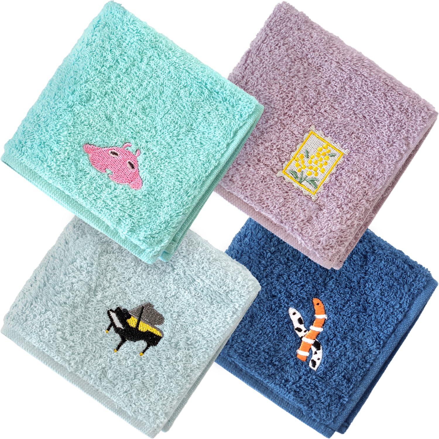 Bloom Imabari Embroidered Handkerchief Set of 4 Cotton 8x8in Made in Japan