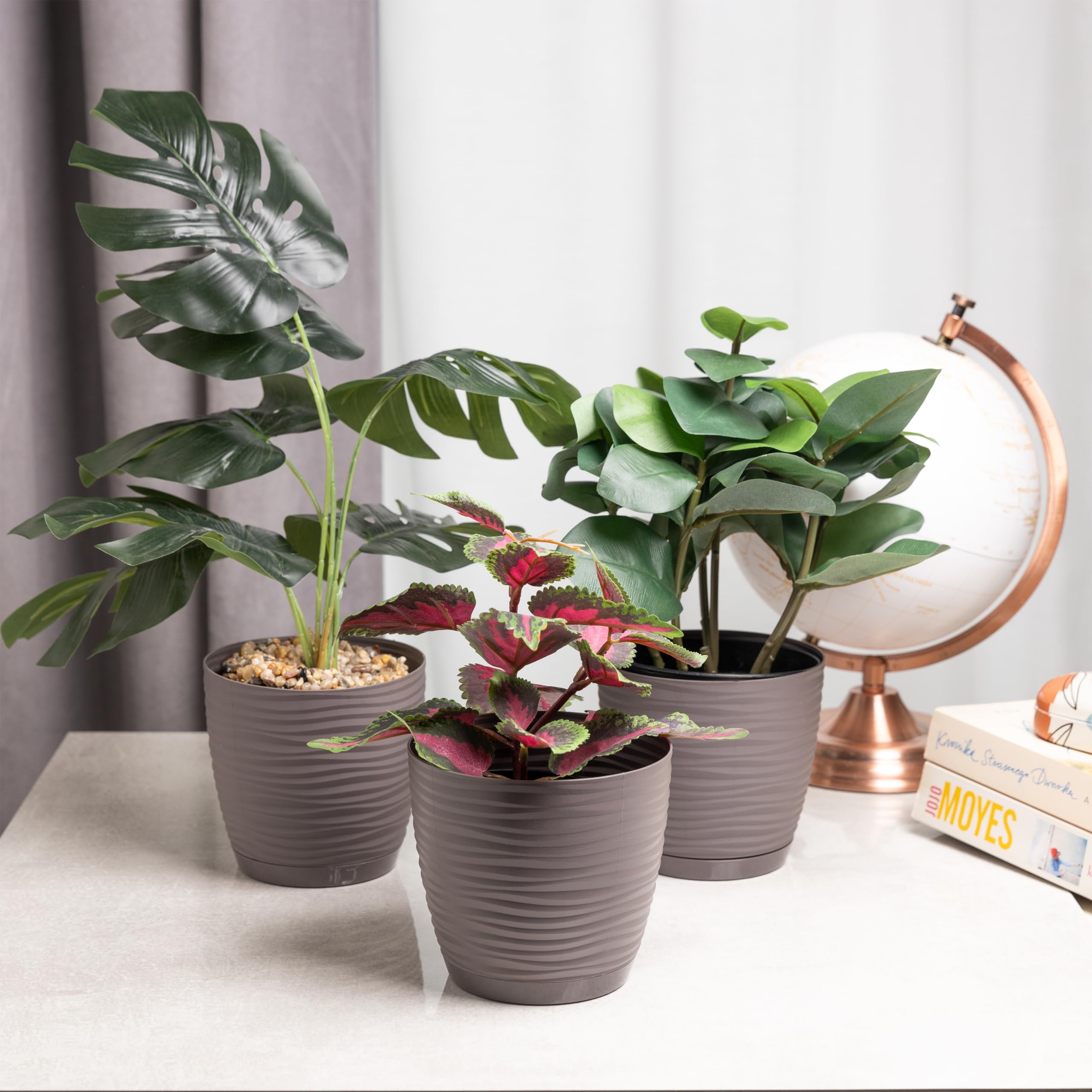 Home Garden Ornaments Wave Plant Pots Indoor, Indoor Plant Pot with 3D Effect, Drainage Holes, and Integrated Saucer - Image 2