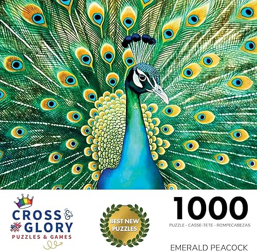 Miniatura 2 de Cross & Glory - Emerald Peacock - Rompecabezas de 1000 piezas para adultos con impresionantes ilustraciones de pavo real  Rompecabezas desafiante
