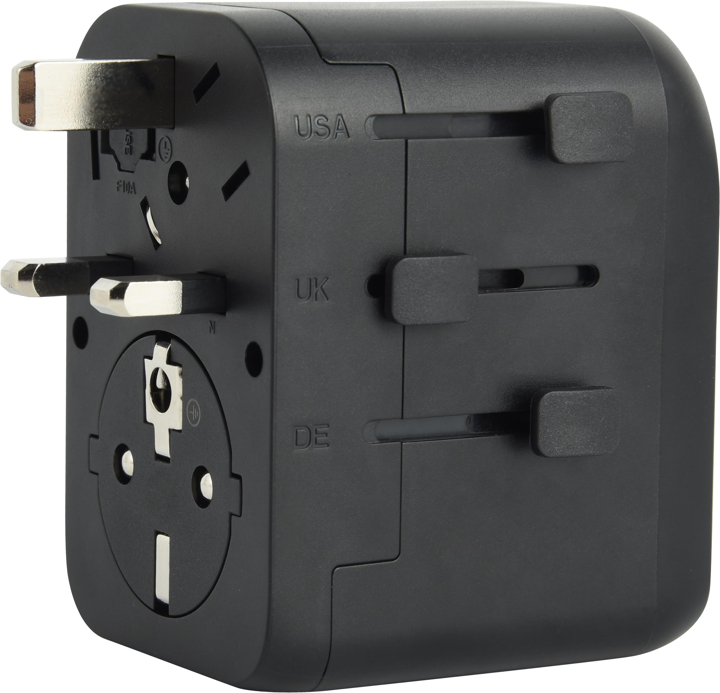 Electraline 70012 Adattatore Universale da viaggio da Europa (presa tipo C, E, F) a Mondo (Spina tipo B, G, I, F, E) con 3 USB (2 USB-C PD20W e 1 USB A)