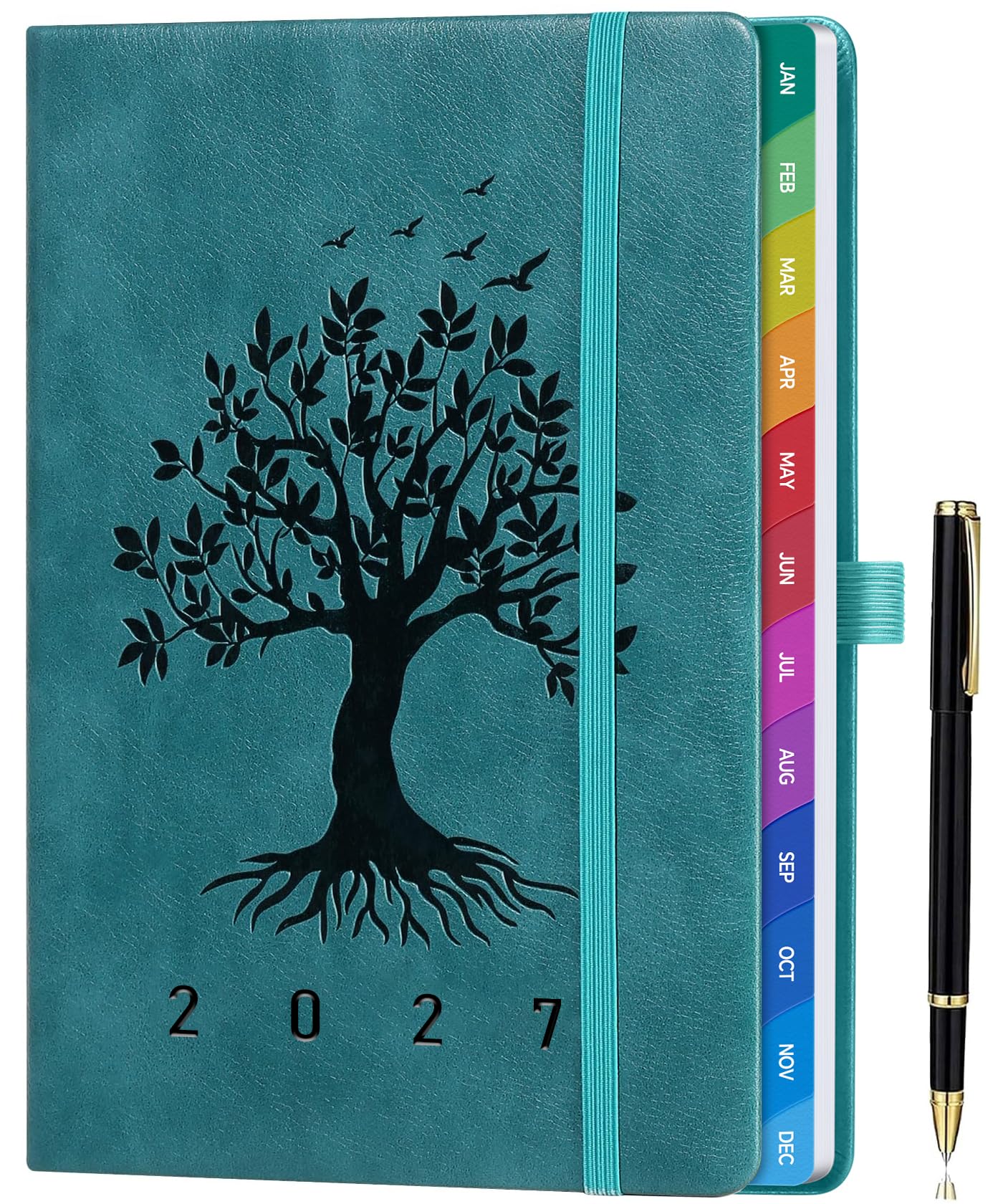 ZXHQ Diary 2027 Week to View A5, Jan to Dec, Weekly & Monthly Full Year Planner, UK Holidays, Colourful Monthly Tabs, Fine Inner Pocket, Hardcover, Pen Set, 5.9" × 8.5" - Teal Breeze