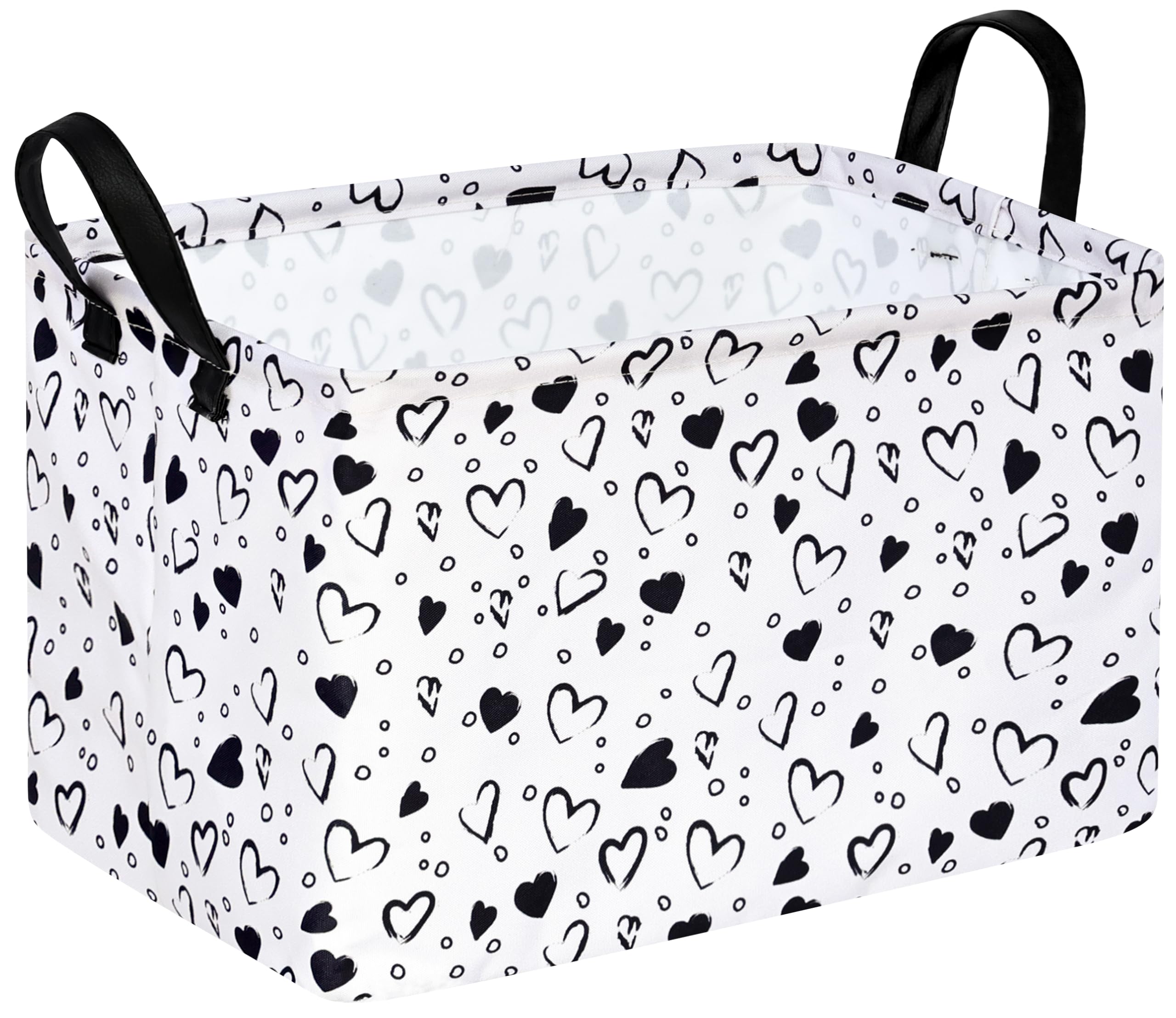 MAIZMZ Girls Empty Gift Basket Heart Print Storage Cube for Women, Closet Shelf Organizer Bins with Handles Nursery hamper Kids Toys Books Box Room Deco