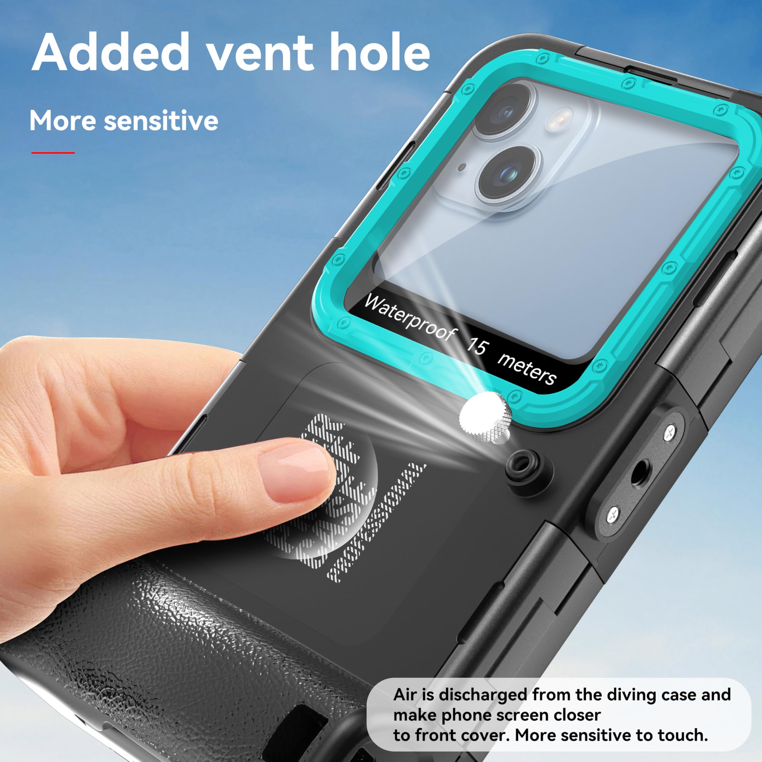 Boîtier de plongée sous-marin pour iPhone 17/16/15/14/13/12/11 Pro Max/XR/XS et plus - Protection professionnelle - 15 m - Pour la plongée en apnée, le surf, les photos et les vidéos (noir/bleu-vert)