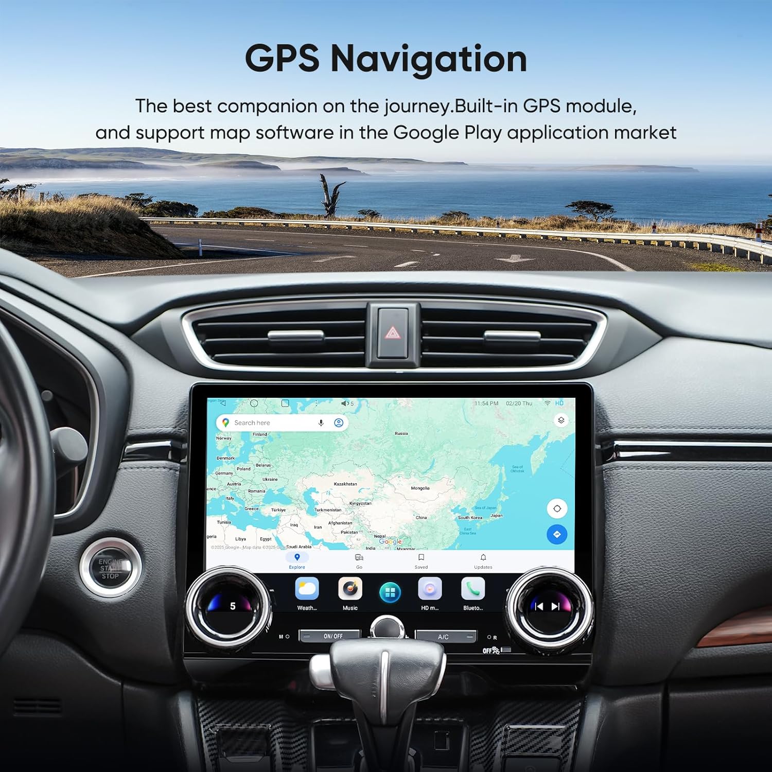 GPS Navigation screen showing a map in the car