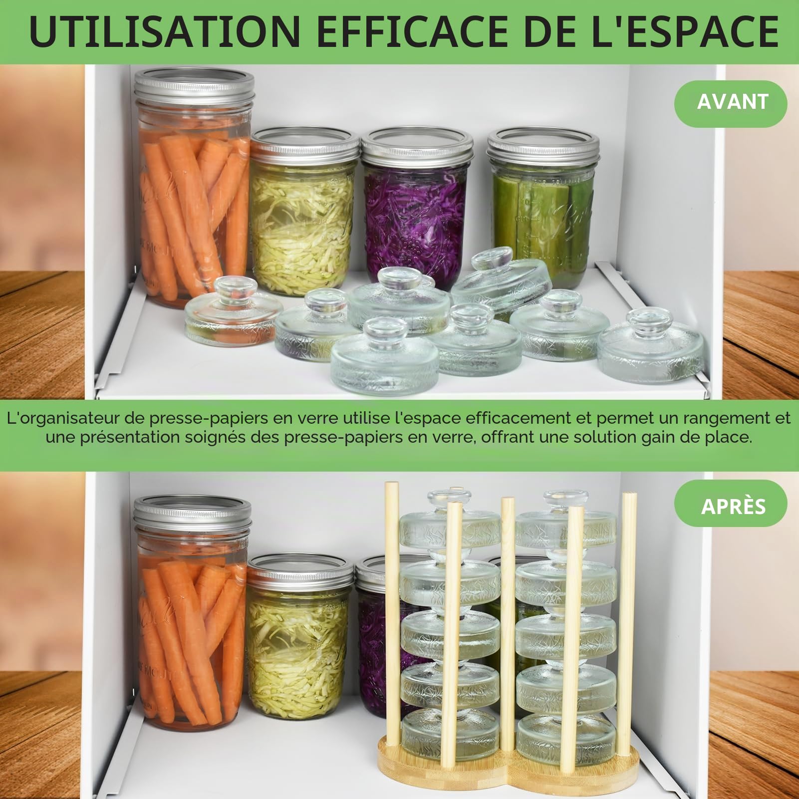 Artcome Lot de 10 poids de fermentation en verre avec poignée facile à prendre en main et texture unique pour bocaux Mason à large ouverture – Galets de cornichons avec organisateur de poids en verre
