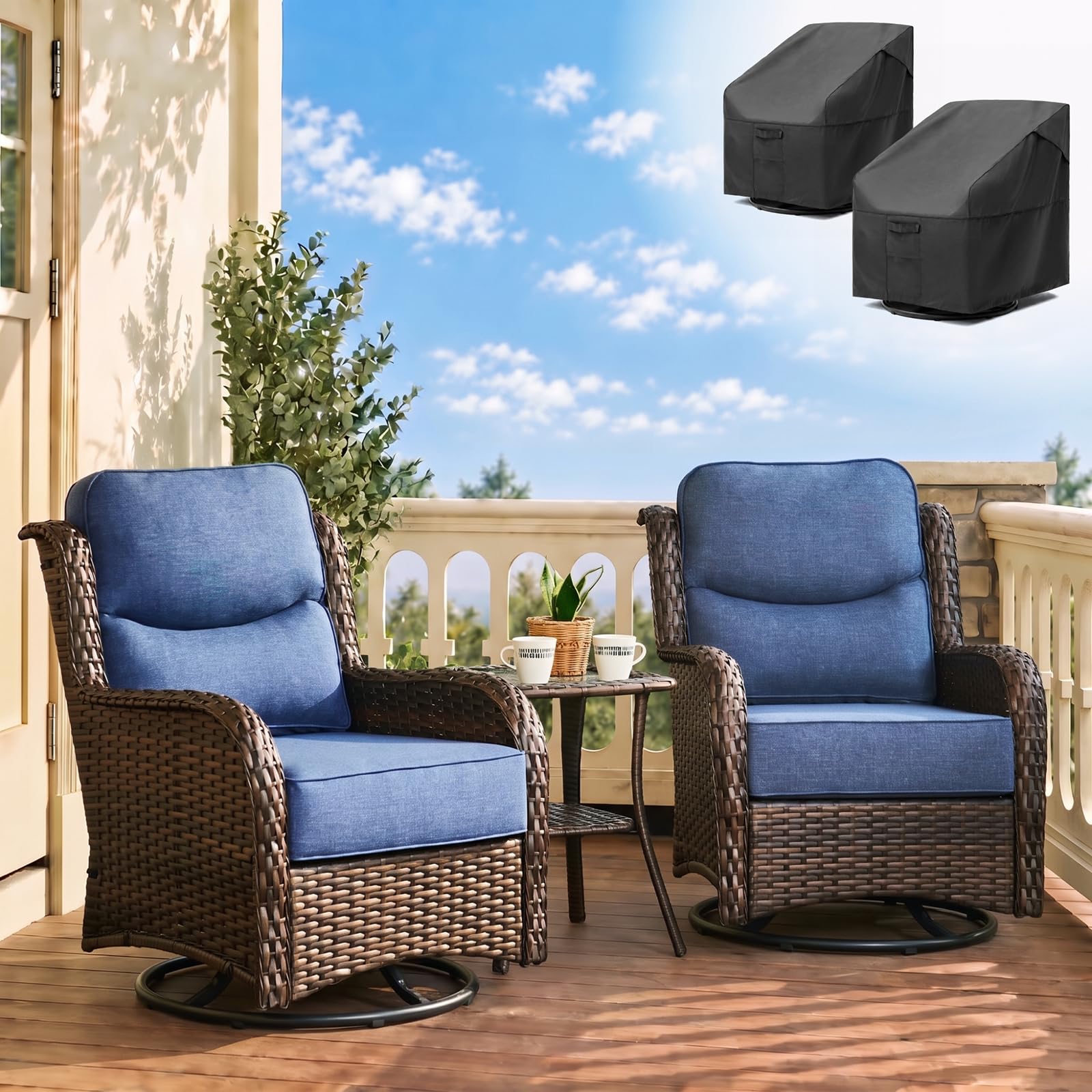 HILLGA Luxury Outdoor Patio Furniture Set with Covers, 6-Inch Cushions