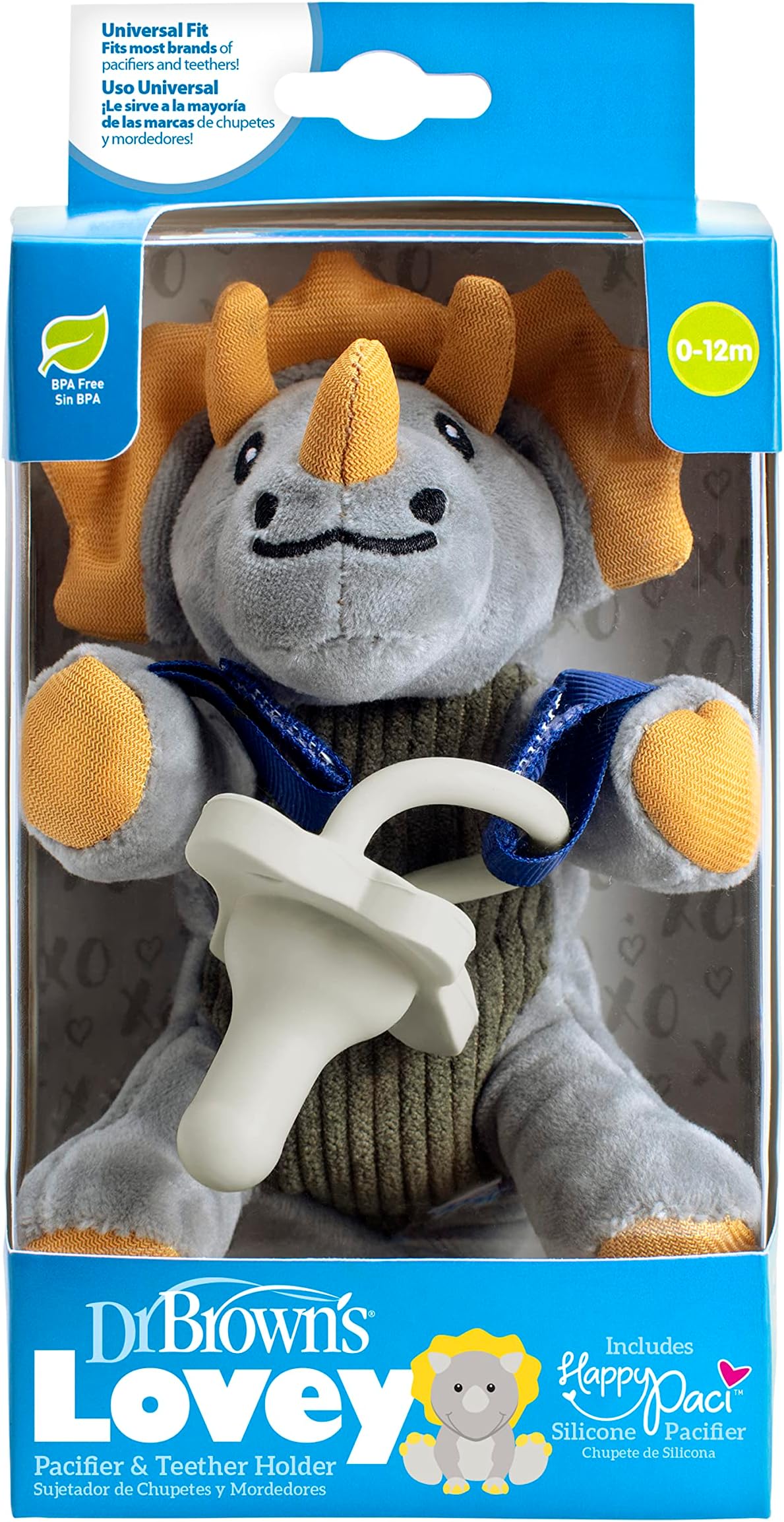 Dr. Brown's Lovey Pacifier and Teether Holder, Triceratops with Teal, 0 Months+