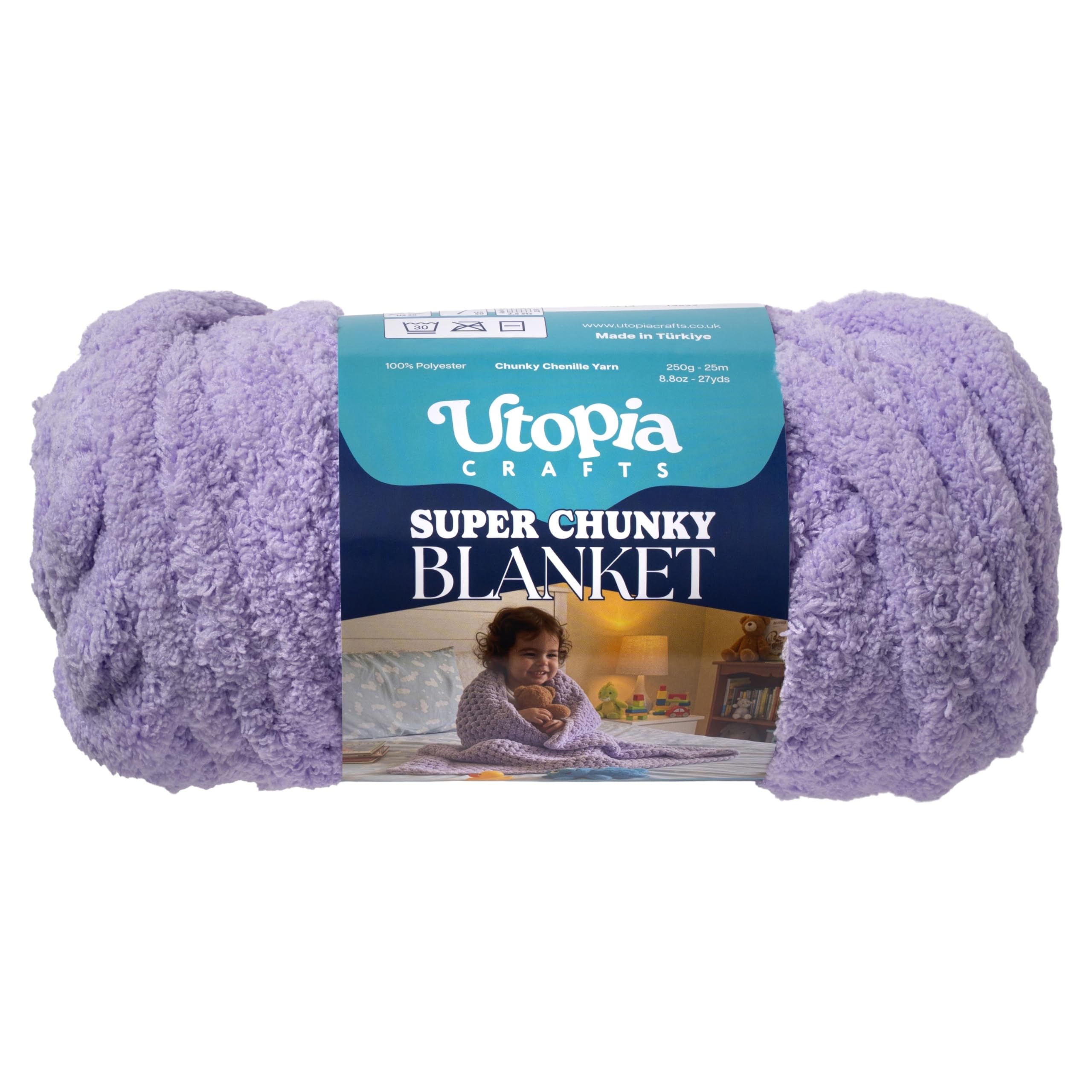 Utopia Crafts Super Chunky Blanket Yarn 250g, Soft Chenille Yarn for Arm Knitting - Thick Bulky Polyester Jumbo Yarn for Hand Knit Throw Blankets, Crochet, DIY Home Décor (Lavender)