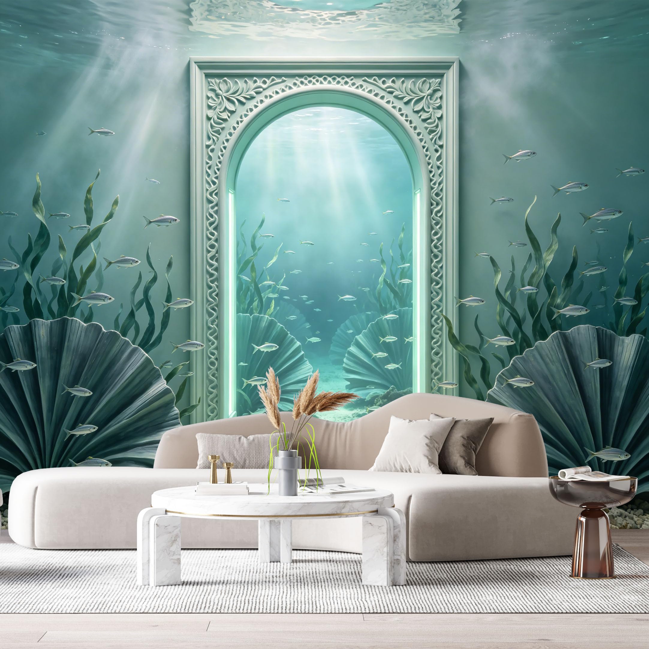Custom Size Wall Murals Ocean Marine Underwater Archway 3D Trompe L'Oeil SelfAdhesiveWall Fabric Removable Wallpaper Wall Decor for Living Room Bedroom Bathroom