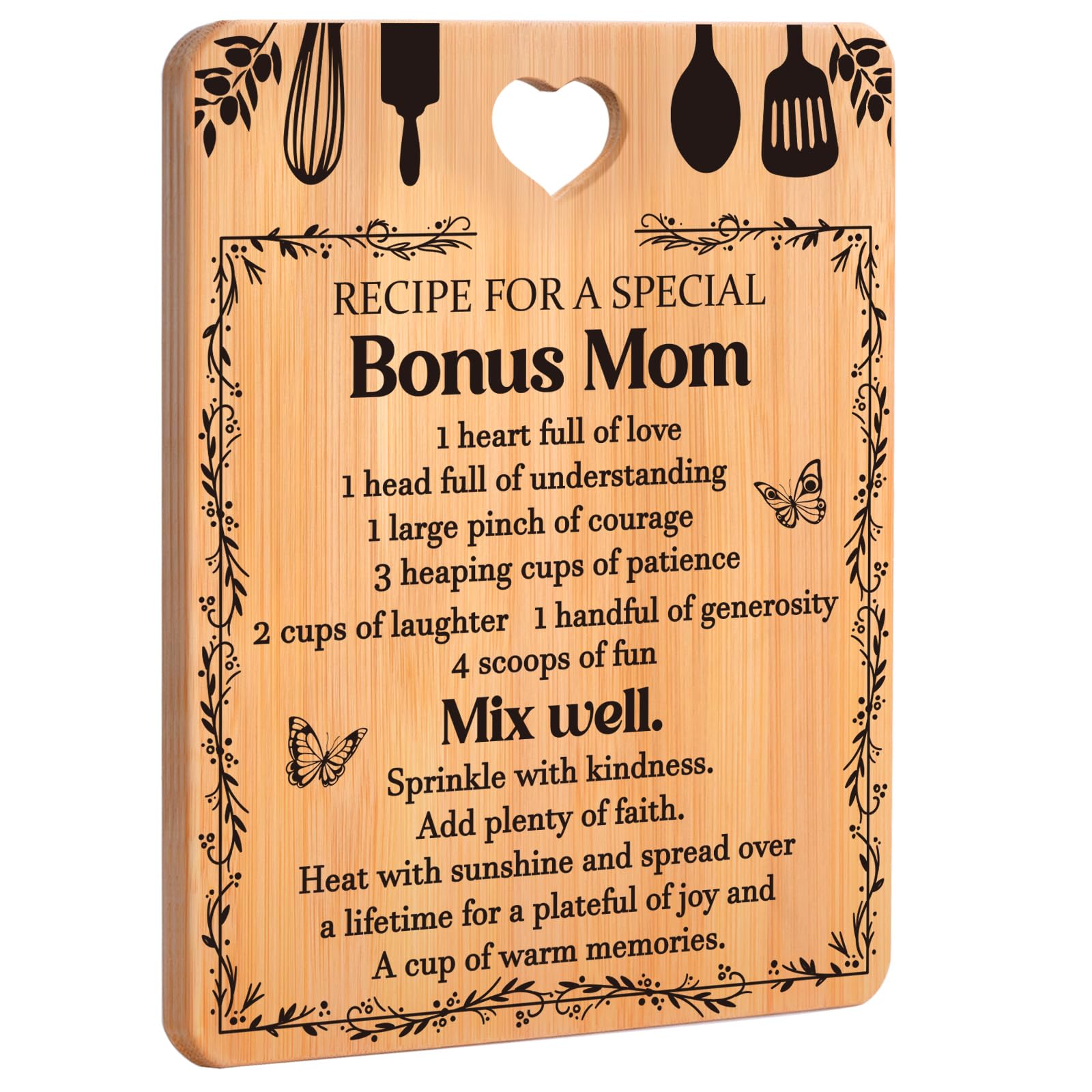 Gifts for Bonus Mom - "Recipe for a Special Bonus Mom" Bonus Mom Birthday Gifts Cutting Board, Bamboo-Made Engraved Bonus Mom Birthday Gifts Cutting