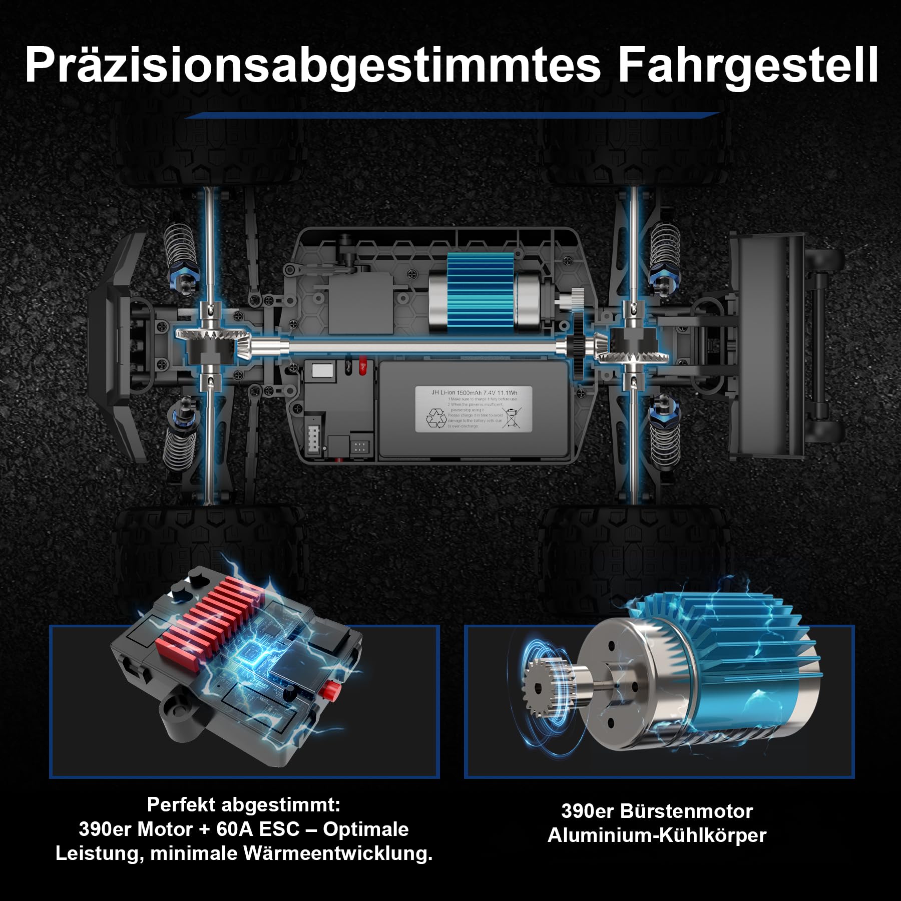 1/16 4X4 High-Speed RC auto Monstertruck für Jugendliche ab 14 Jahren | 50+ KM/H Spitze, 390 Motor, Langlebige Achse & Aufhängung, 3000 mAh Akkus, Geschenk zum Muttertag oder Geburtstag