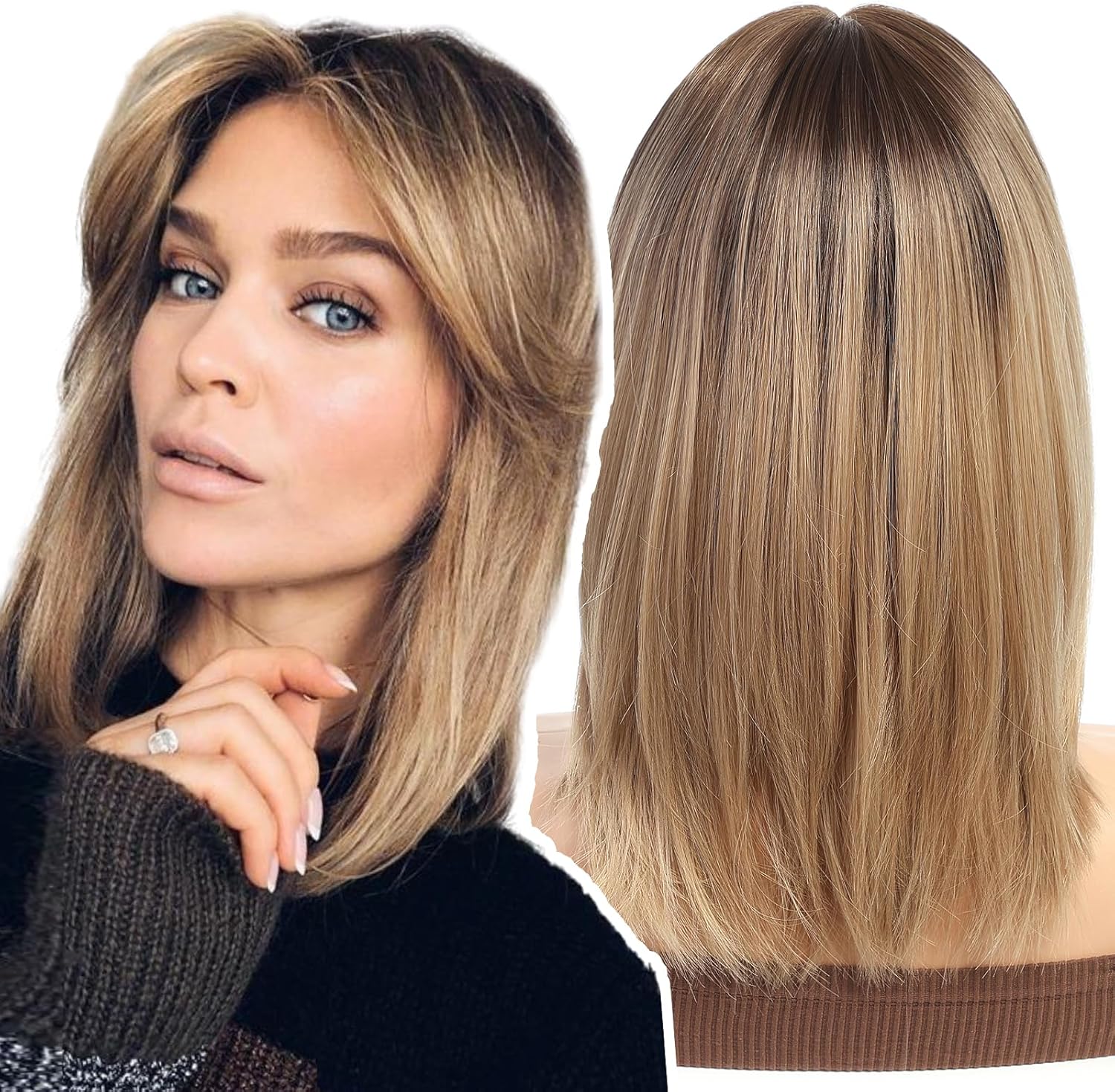 WOKESTAR Bob Wig with Fringe Short Brown Color Wigs for Women, Bob