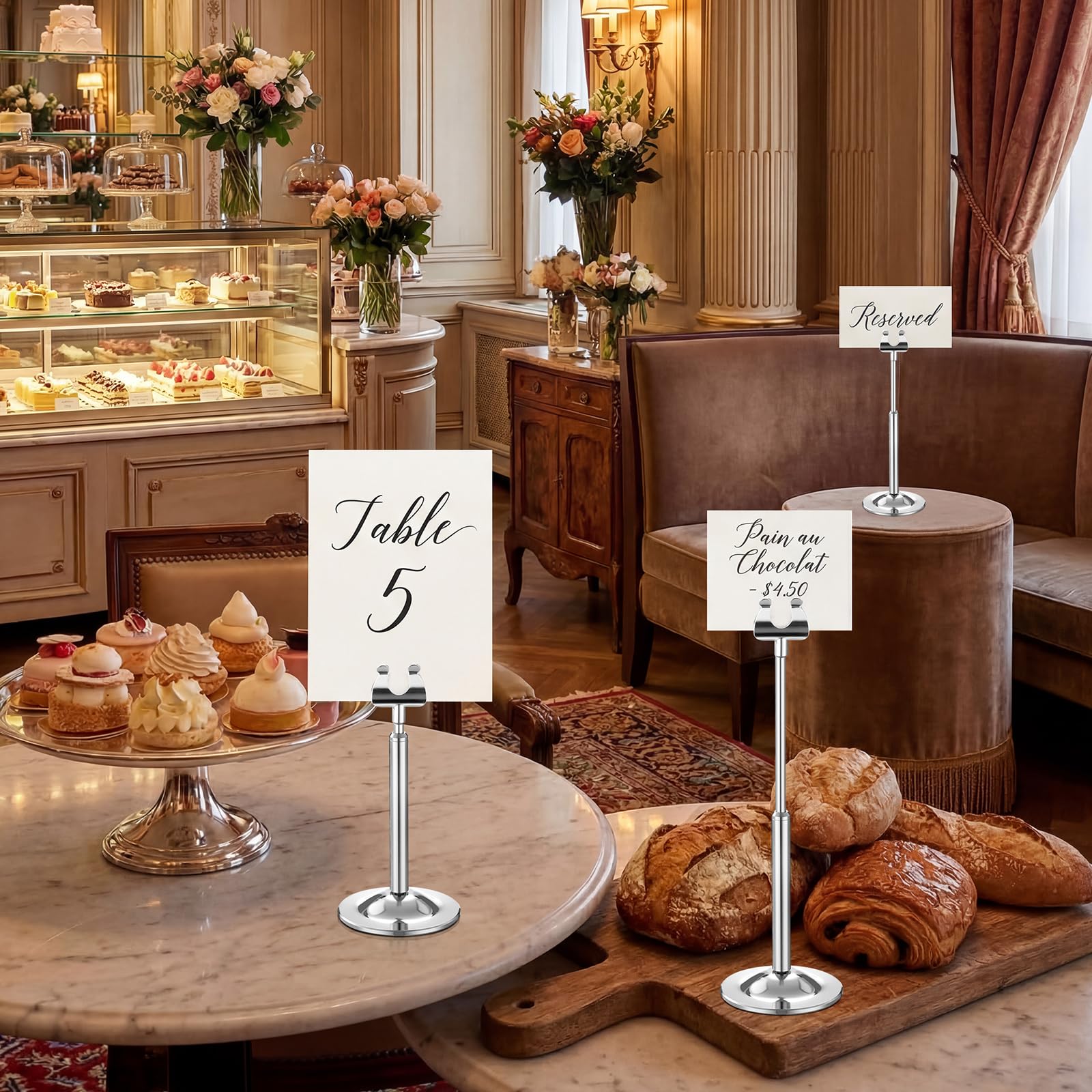 Kathfly Tischnummernhalter, verstellbar, Metall, Harfenclip, Tischschilder, abnehmbarer Kartenhalter für Hochzeiten, Geburtstage, Restaurants, Tischdekoration (12,4 - 18,9 cm)