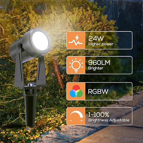Miniatura 3 de SUNTHIN Iluminación de paisaje al aire libre con control remoto, focos de punto que cambian de color RGBW, paquete de 8 unidades