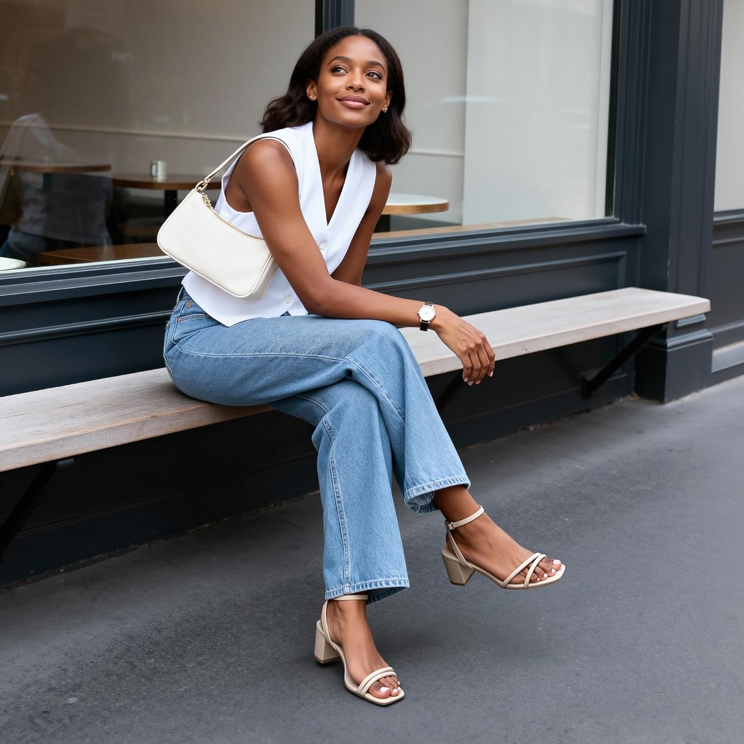 DREAM PAIRS Women's Chunky Strappy Heels Square Open Toe Ankle Buckle Low Heels Sandals for Daily Wedding Party Dress - Image 2