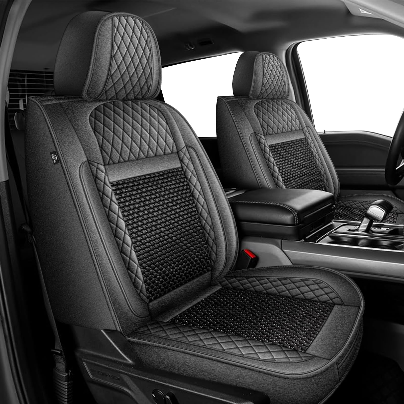 Photo 1 of Fumgil Custom Fit Ford F150 Seat Covers 2009-2025 2026 F250/F350/F450 2017-2026 Full Set Waterproof Faux Leather Car Seat Covers for Crew Cab XL XLT Lariat King Ranch Platinum(5 Seats,Black)