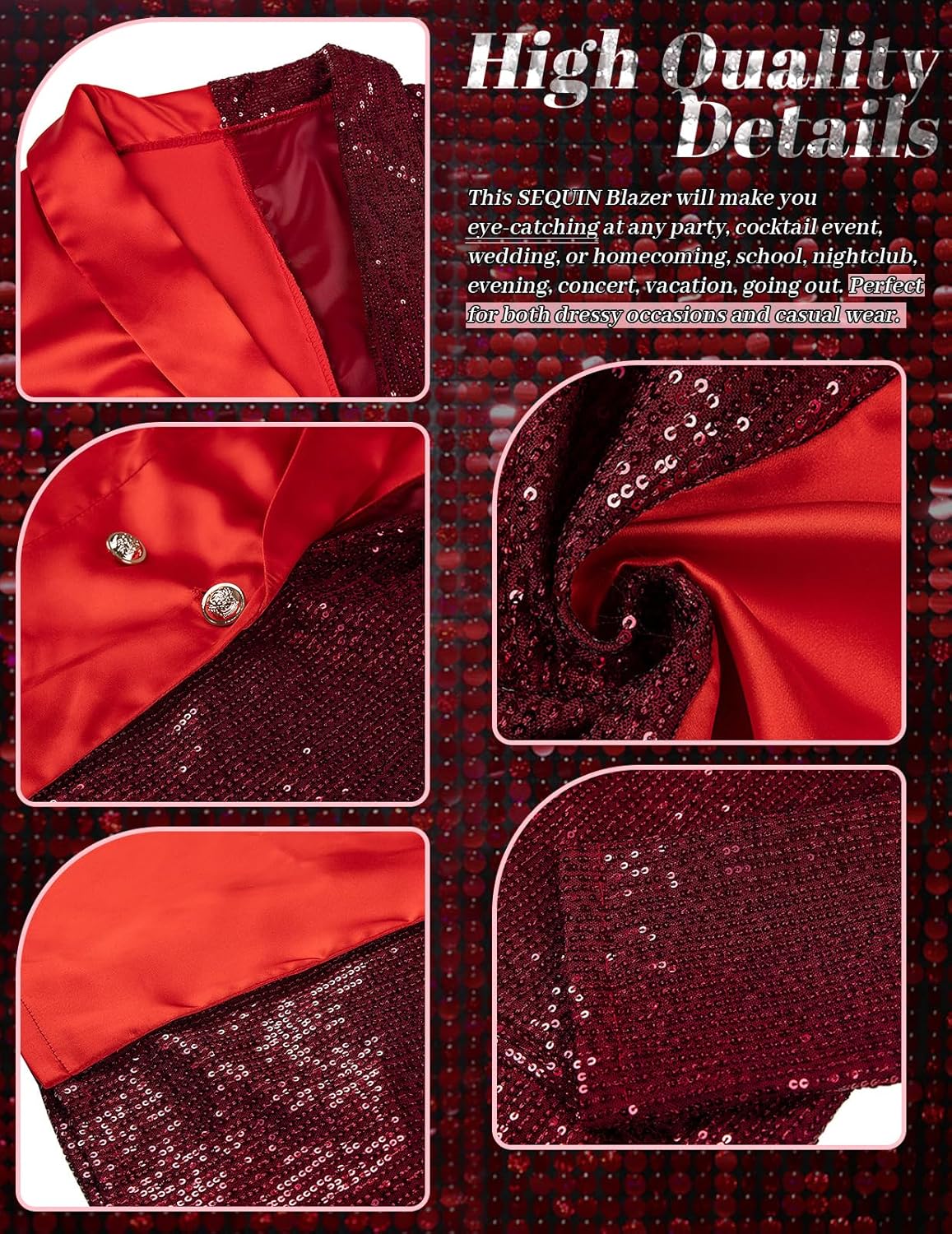 Women's Sequin Blazer Sparkle Patchwork Sexy V Neck Shiny Fashion Shawl Collar Double Breasted Long Sleeve