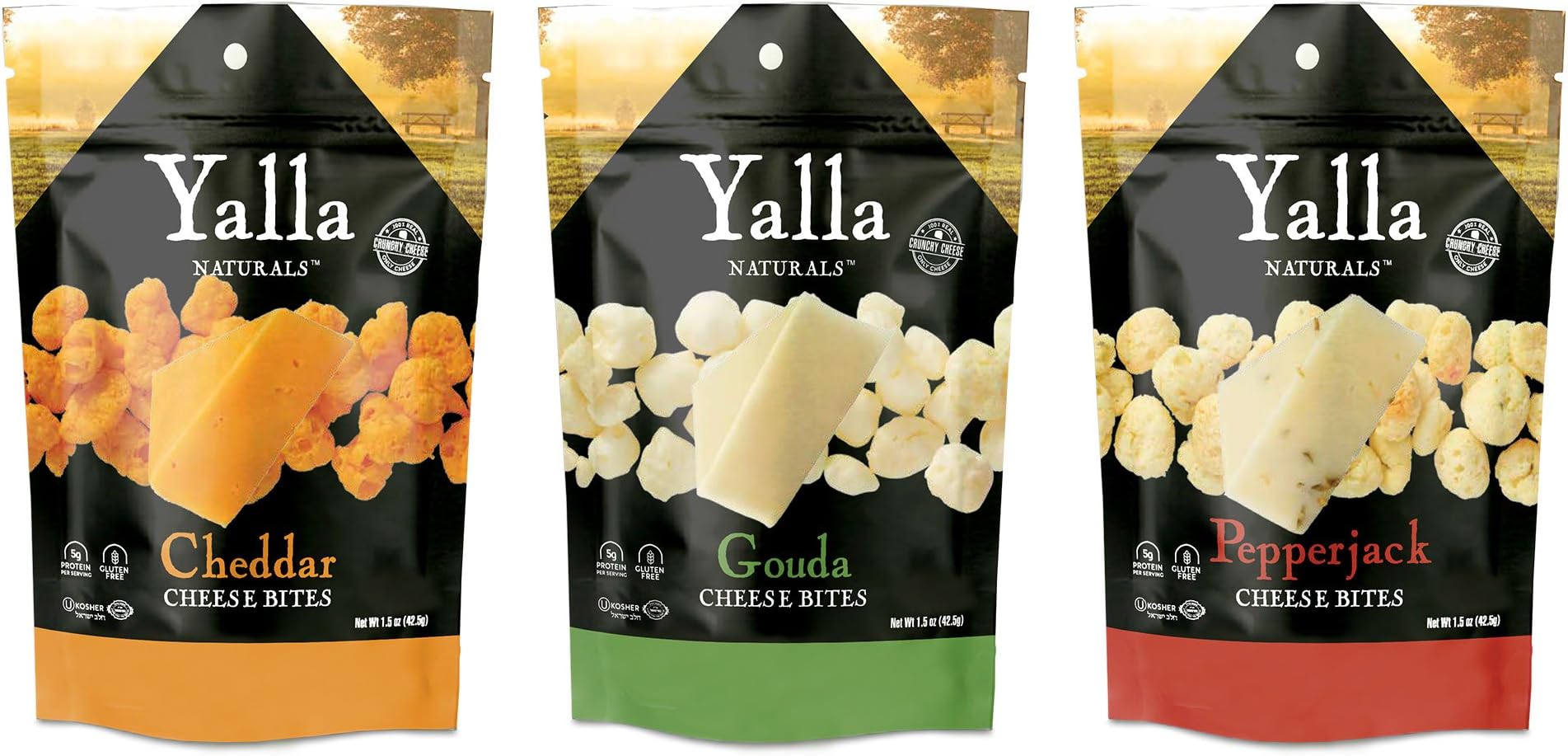 CHEESE CRISPS Variety Pack | Crunchy Cheese Puffs - Cheddar, Gouda & Pepper Jack Cheese Bites [3 Pack] | High Protein Low Carb Snack made from 100% Cheese by Yalla Naturals