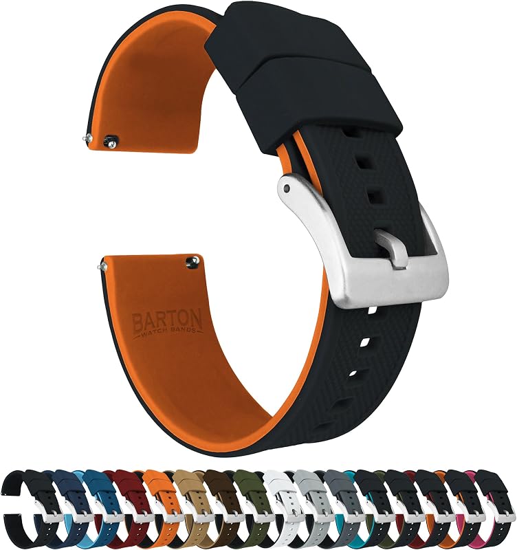Correas de reloj de silicona BARTON Elite - Liberación rápida - Elija el color de la correa y el color de la hebilla (acero inoxidable, PVD negro o gris plomizo) - Correas de reloj de 18 mm, 20 mm, 22 mm y 24 mm