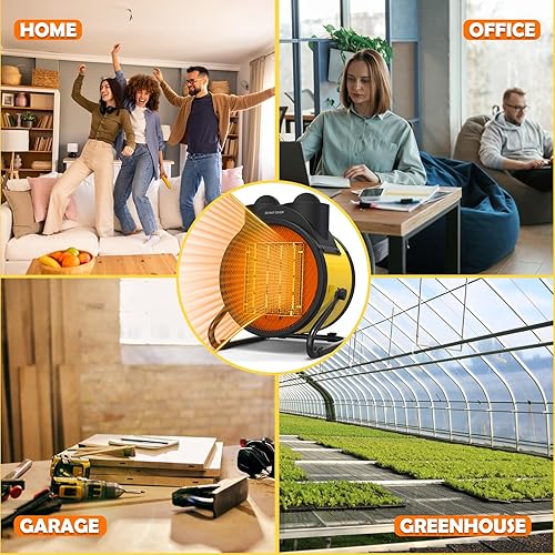 Miniatura 6 de Calentadores de exterior para patio, calentador de garaje portátil de 1500 W con protección contra sobrecalentamiento y calentamiento rápido 3S,