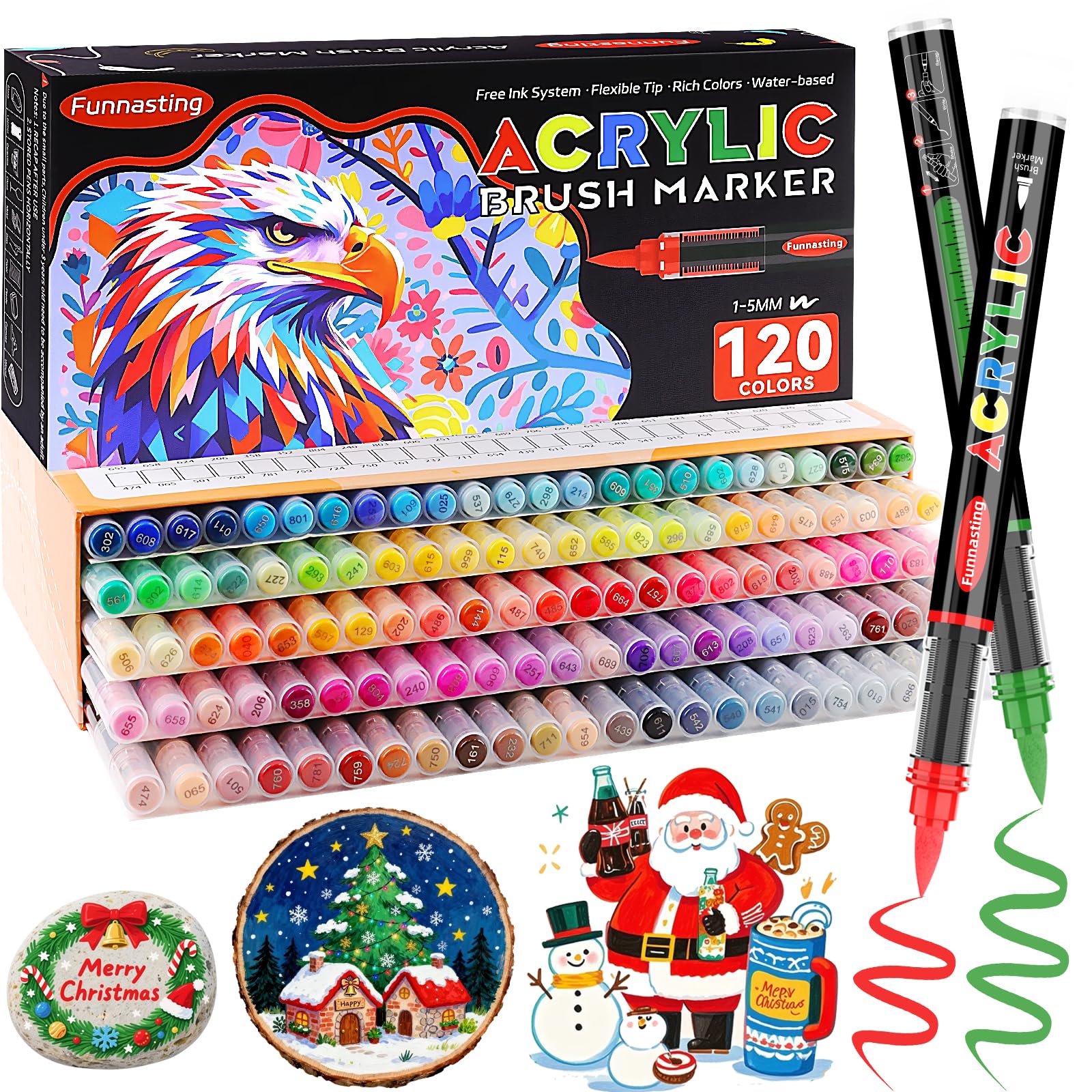 Funnasting Rotuladores Acrilicos, 120 Colores Acrylic Markers Con Punta de Pincel Suave, Marcadores Acrílicos Líquido Directo Para Colorear, Roca, Vidrio, Cerámica, Bricolaje, Nateriales Artísticos.
