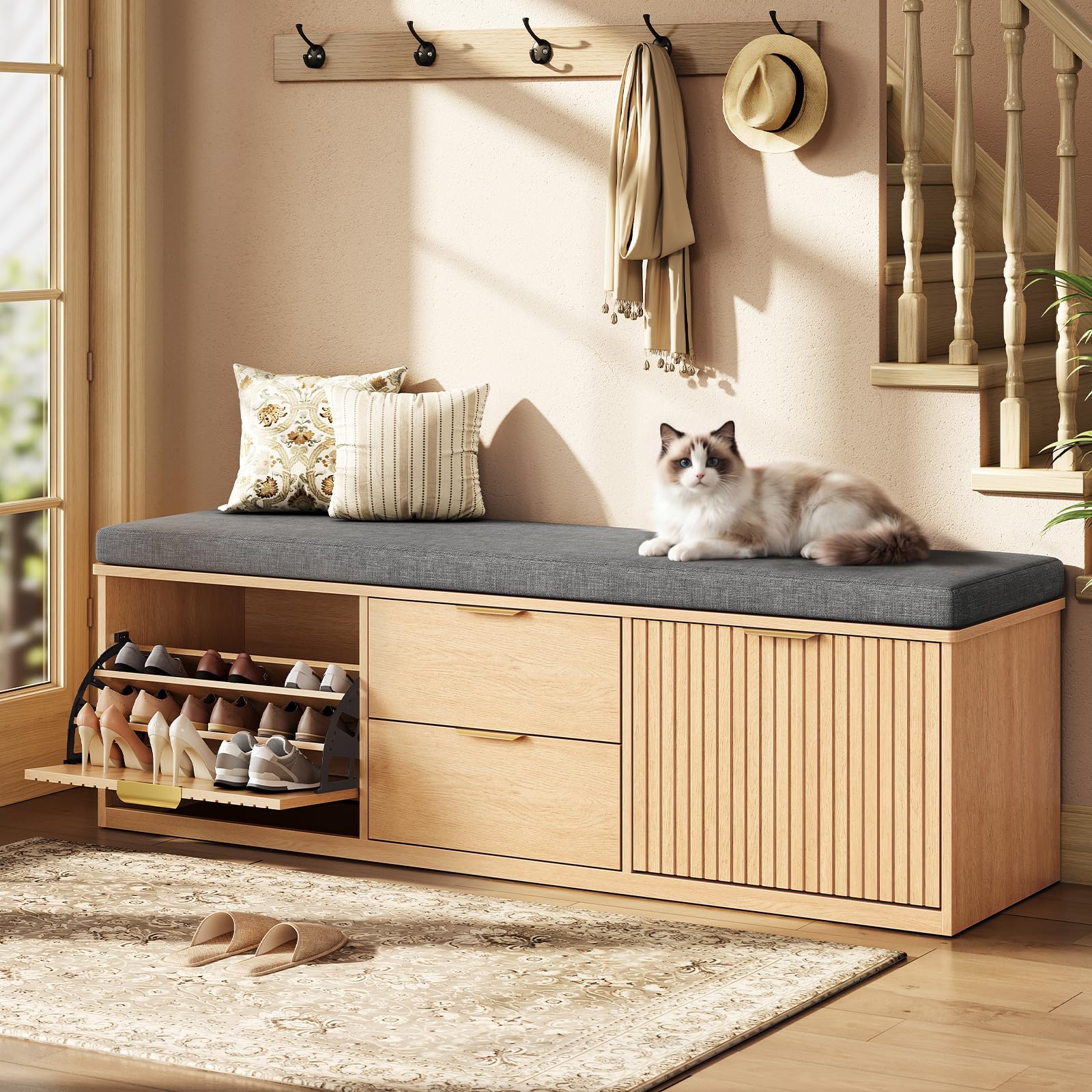 Entryway Storage Bench with Cushioned Seat