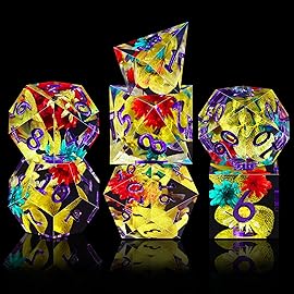 AUSTOR 7-Die DND Dice Set Handmade Sharp Edge Dice Resin Polyhedral Dice for Dungeons and Dragons RPG MTG Table GamesYellow Leaf