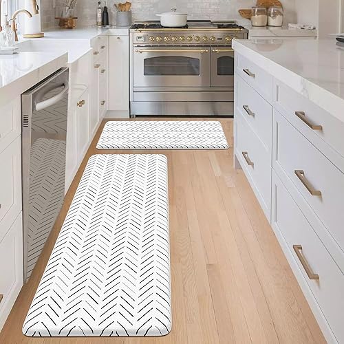 Miniatura 8 de KIMODE Juego de 2 tapetes de cocina antifatiga, tapetes de cocina antideslizantes, acolchados y geométricos para lavandería, oficina, fregadero,