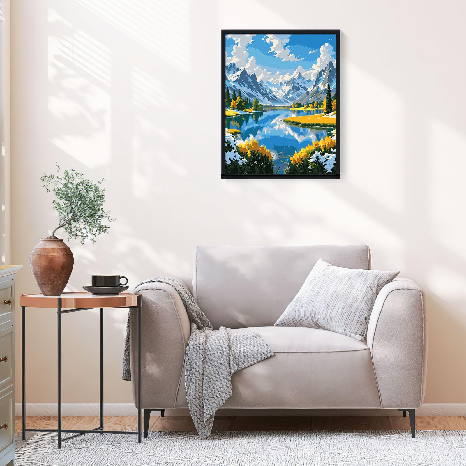 EFOTIML Kit di pittura a numeri per adulti principianti e bambini età 8-12, 1 pezzo 16 x 20 Canvas per Kit di pittura per adulti in scatola colorata (senza cornice) - Montagne di neve Laghi