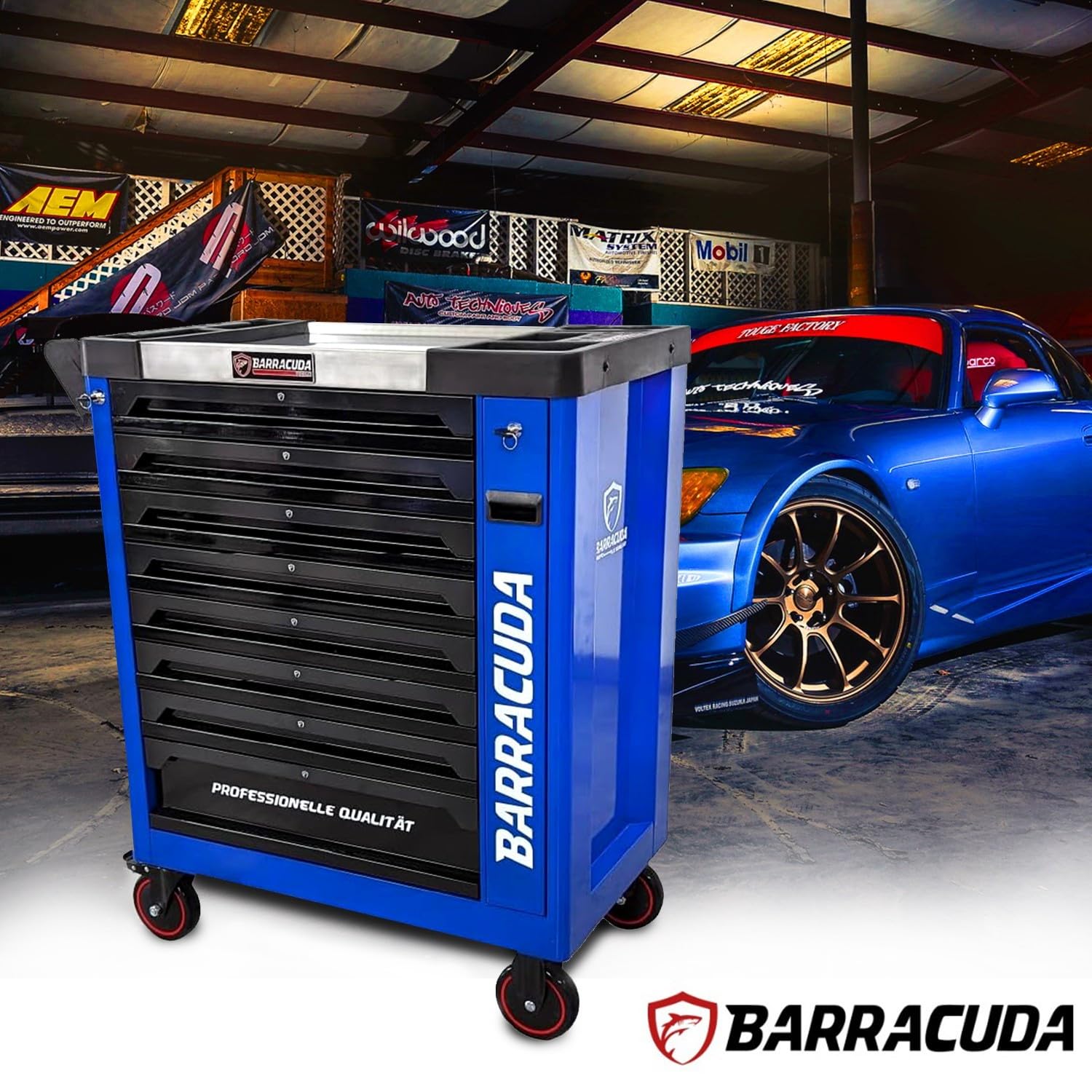 Barracuda Tools Servante d'atelier 9 tiroirs Dont 8 outillés - Racing 1 Max+ Blue