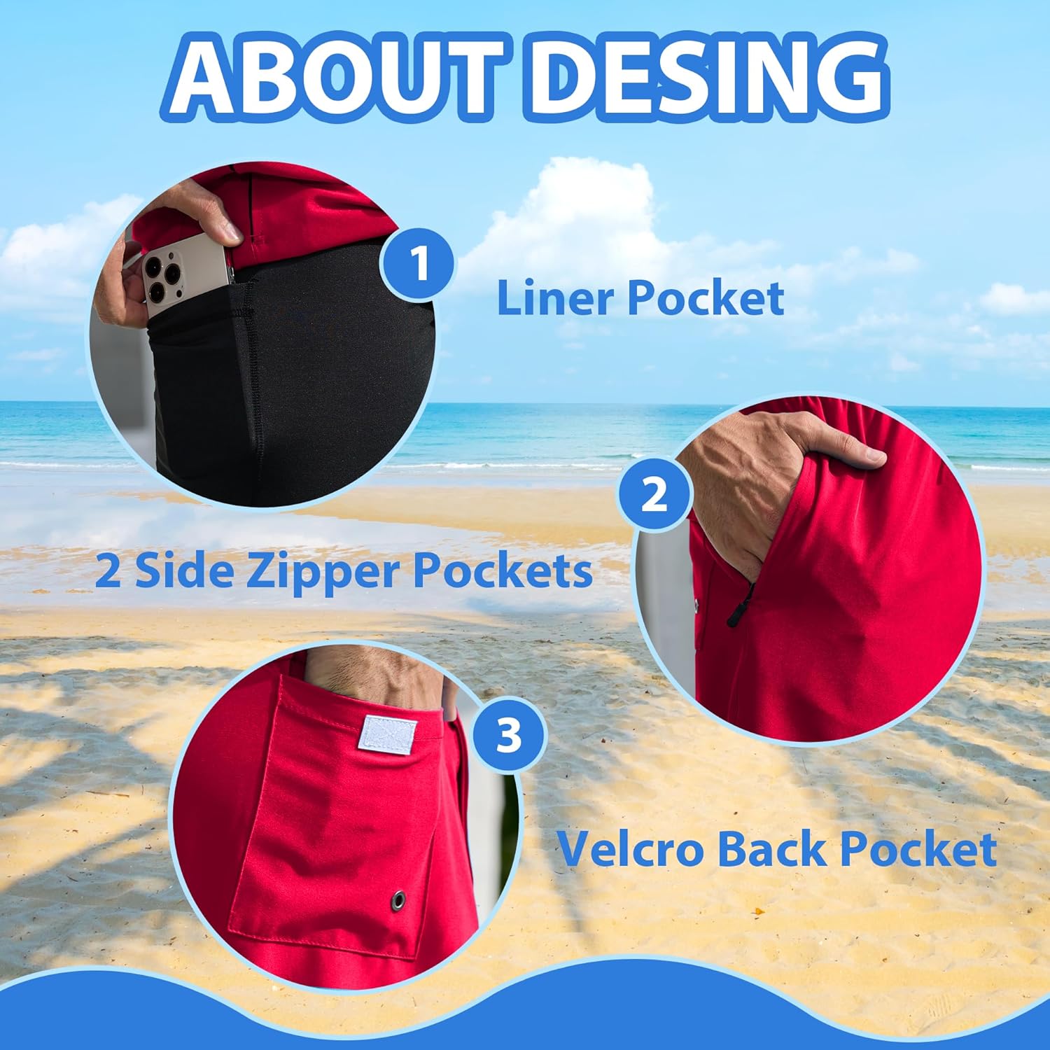 Srnede Mens Swim Trunks Swim Shorts Board Shorts Quick Dry Beach Shorts Swimwear Bathing Suits with Compression Line - Image 4