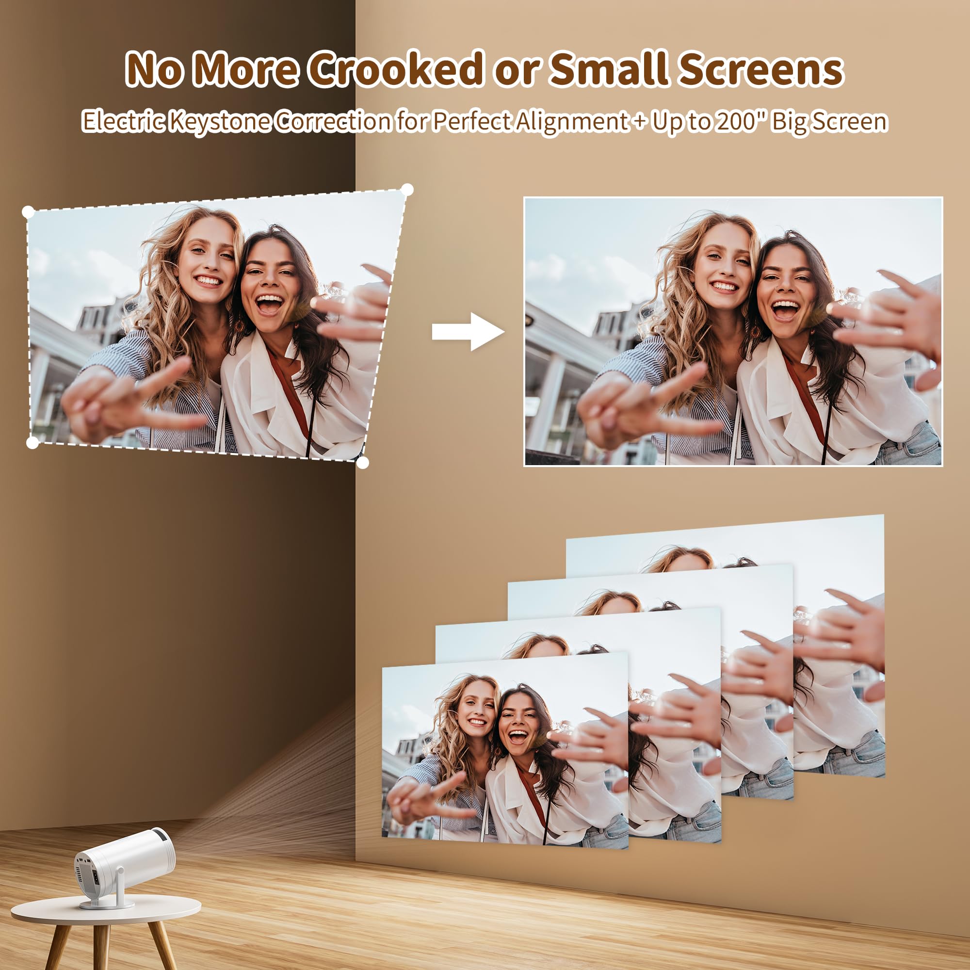 Mini proiettore, proiettore portatile nativo 1080P con custodia per il trasporto, supporto 4K, proiettore per film all'aperto girevole a 270°, proiettore home theater compatibile con telefono/TV Stick