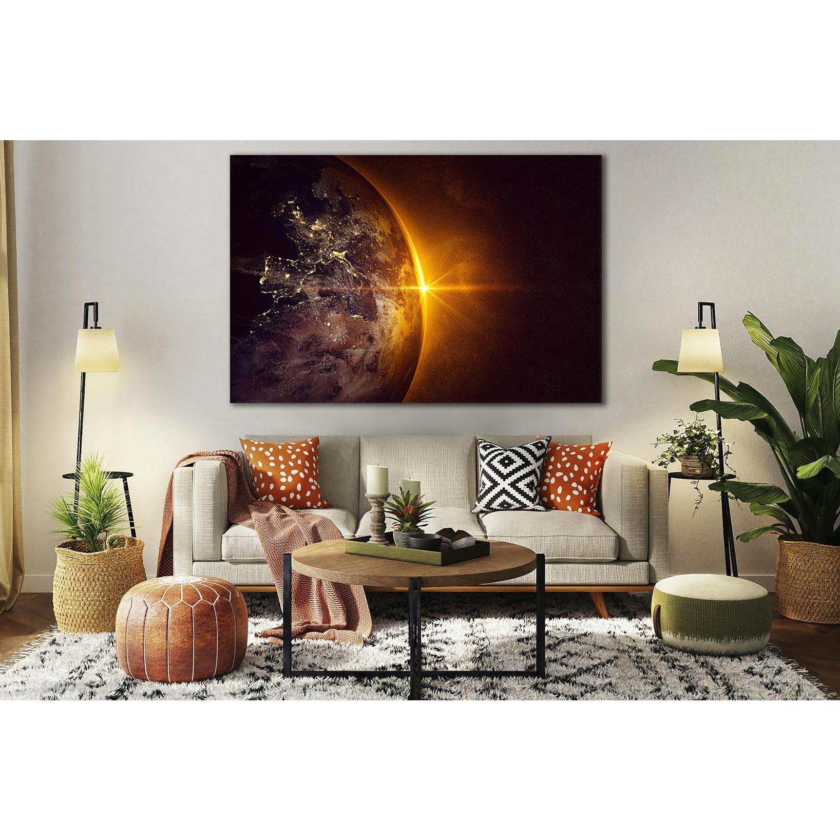Tableau Planet Earth Space Sunrise №SL287 impression sur toile 90x60 - 3