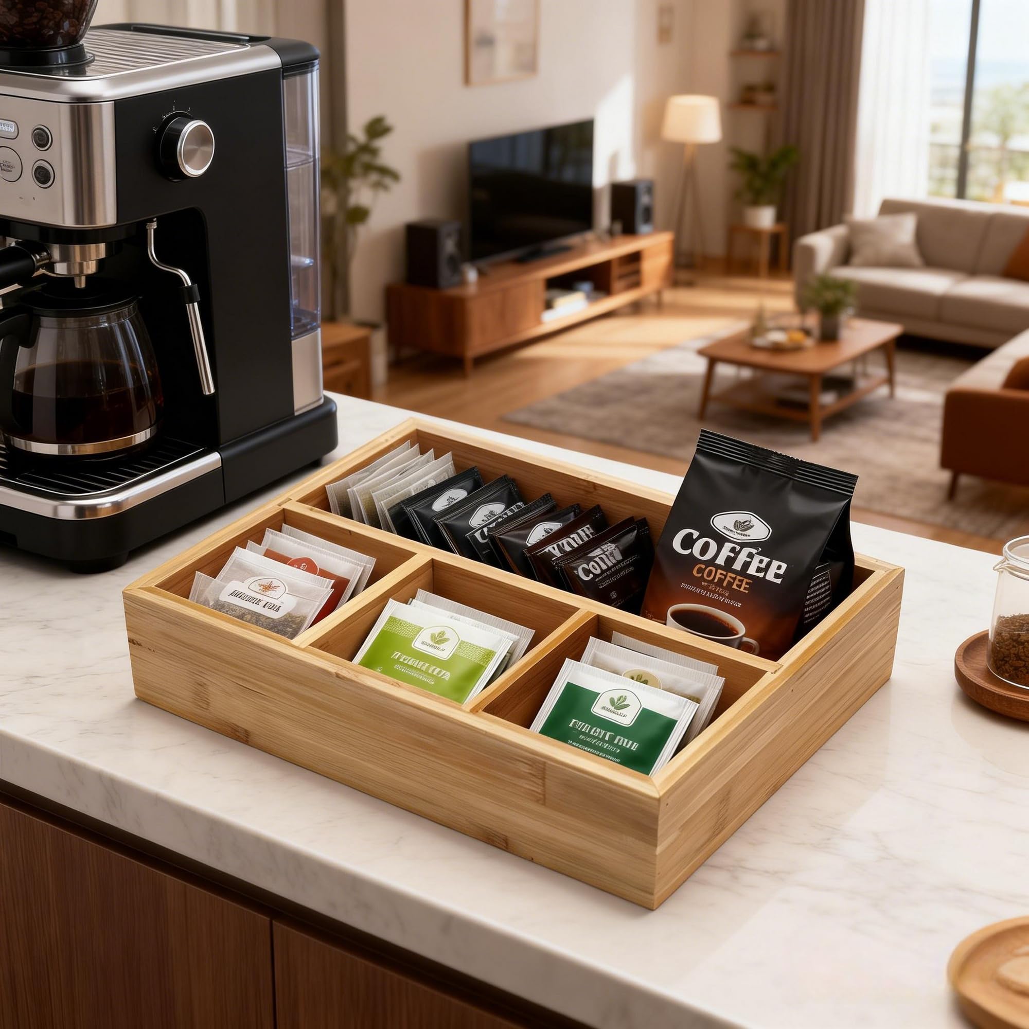 Porta bustine di tè, contenitore per bustine di tè in bambù, cestino per tè, organizer per pacchetti di zucchero, organizer per condimenti per caffè