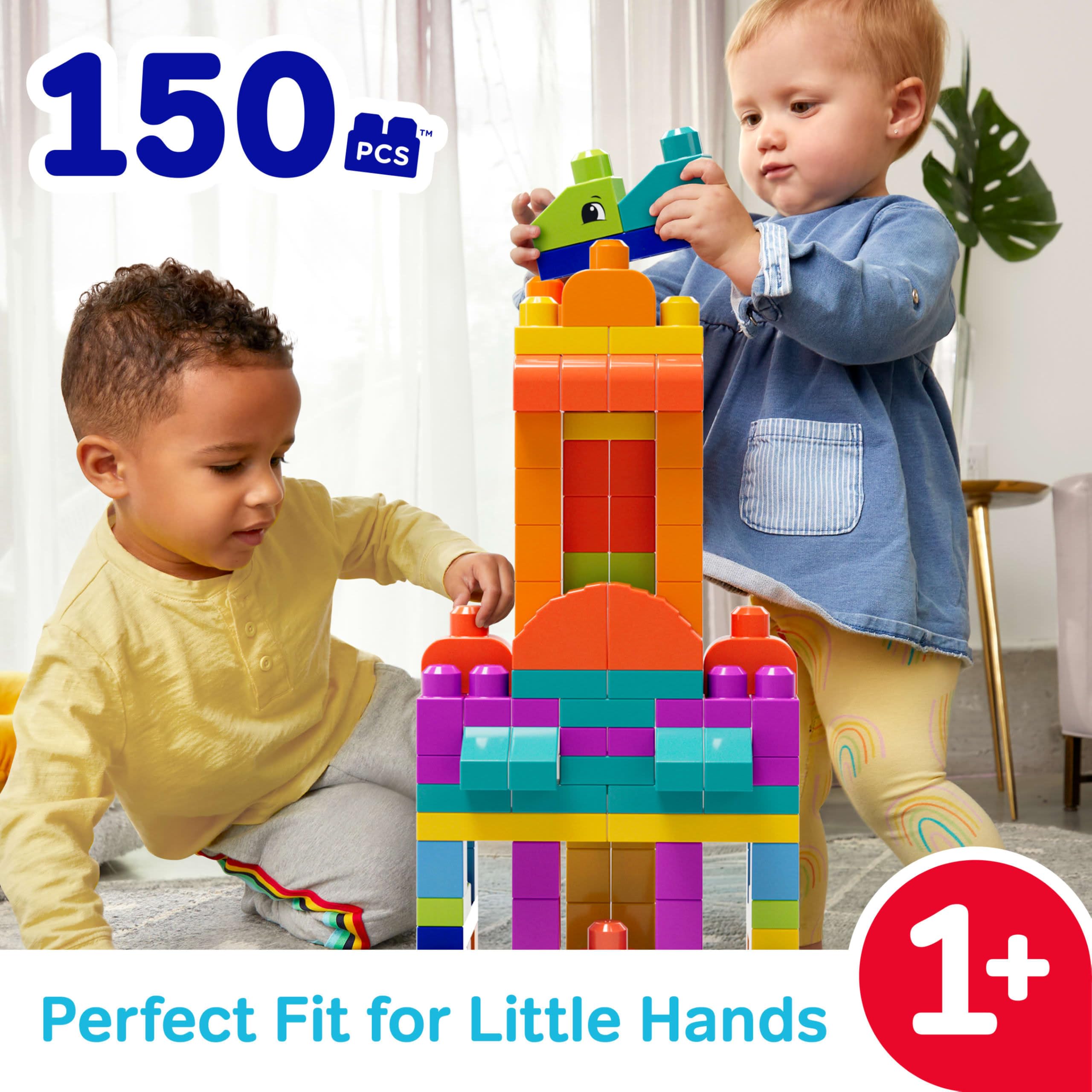 Mega Bloks First Builders Sacca Eco Grande, Blocchi per Bimbi | 150 pezzi, blocchi speciali, base con ruote, sacca inclusa, bimbi 1+ anni, per costruzioni facili, HHM96