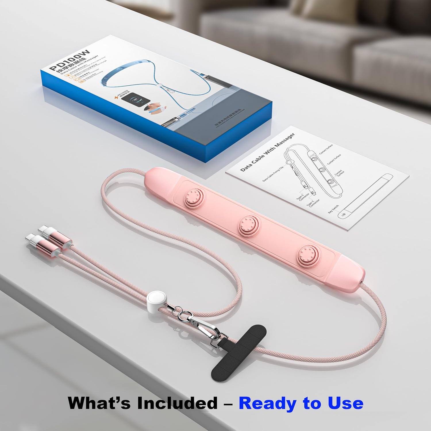 ZBF USB C to USB C Cable 100W Fast Charging Type-C Cable with Neck Massager(1-Pack 4.5FT), 5A High-Speed Data & Charging Cable for iPhone 17/16/15/14/13,Pad,Samsung Galaxy Android, More USB-C Devices