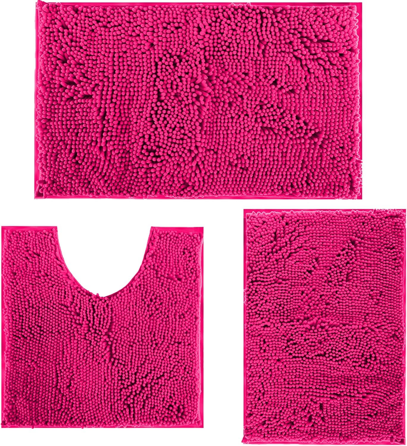 Deep Pink Bathroom Rug Set Extra Soft Bath Rugs for Bathroom 3 Piece Bathroom Set