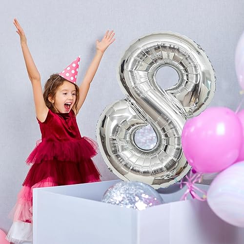 Miniatura 9 de Globos plateados de 40 pulgadas con el número 10, globos gigantes de helio número 10 de aluminio para fiestas de cumpleaños de 10 años,