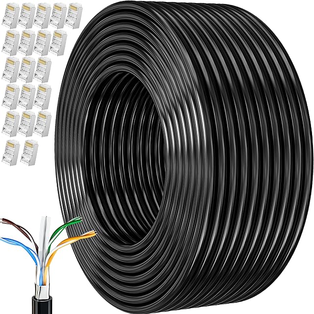 Ethernet Cable 100m, Cat 6 External Bulk Internet Cable 100 Meters FTP 23AWG Lan Cable Extra Long High Speed Network Cable Shielded Anti-Jamming Weatherproof Rj45 Patch Cable 328ft