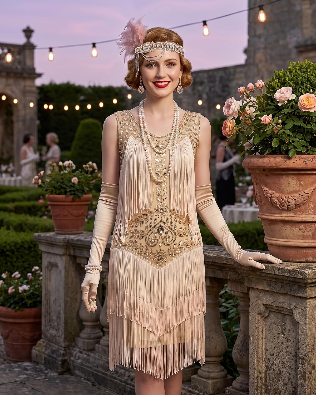 Womens 5 Pcs Pearl Necklace 1920s Flapper Accessories Set